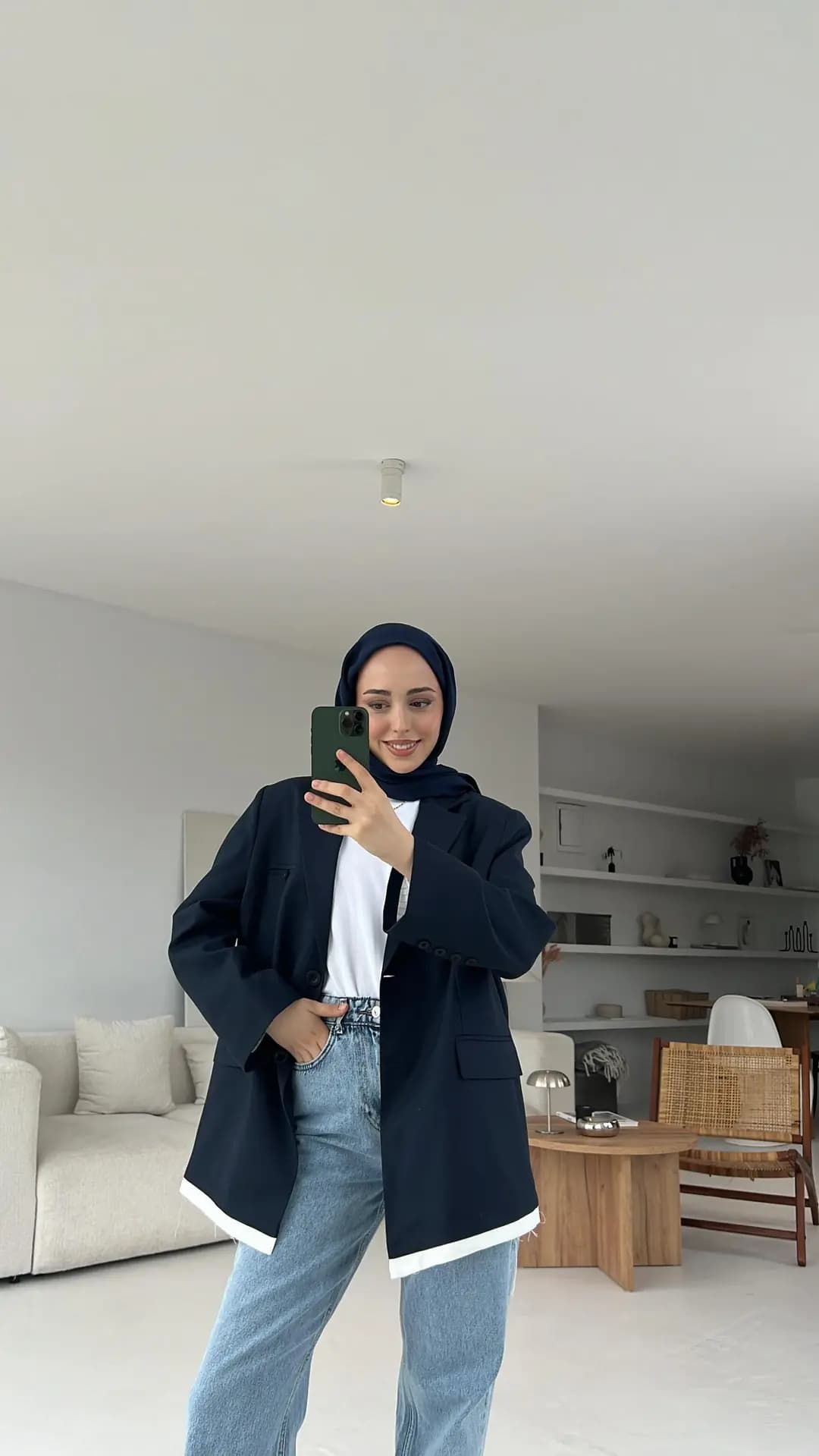 Arkası Baskılı Blazer Ceket Lacivert
