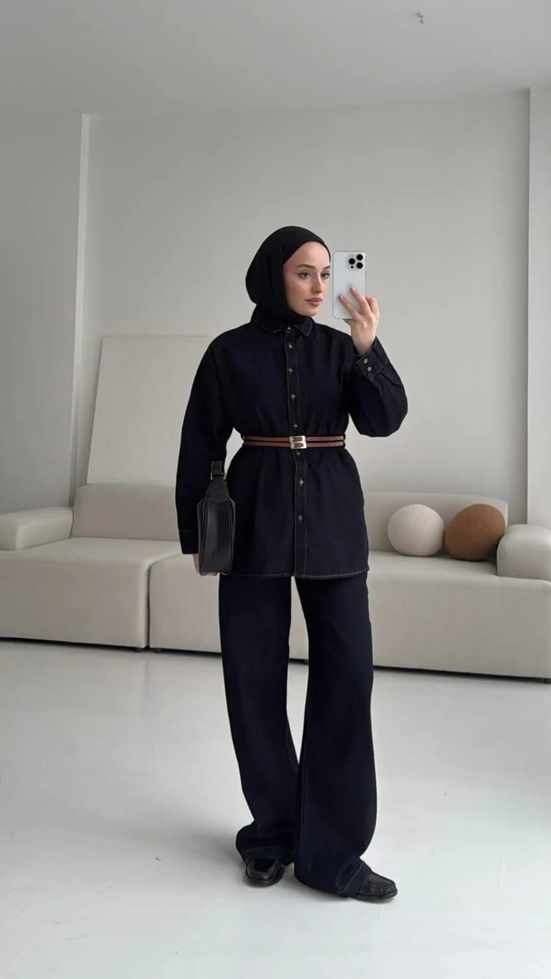 Denim Kemerli Gömlek Takım