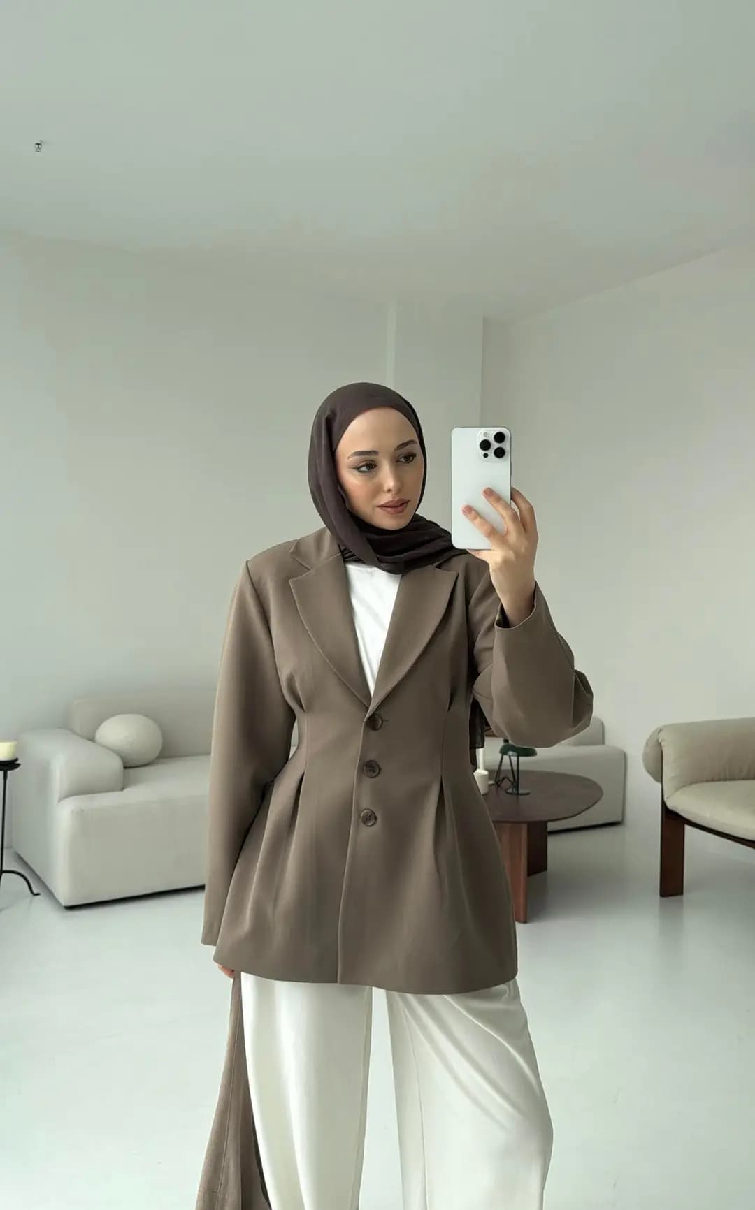 Belden Oturtmalı Tasarım Ceket Vizon
