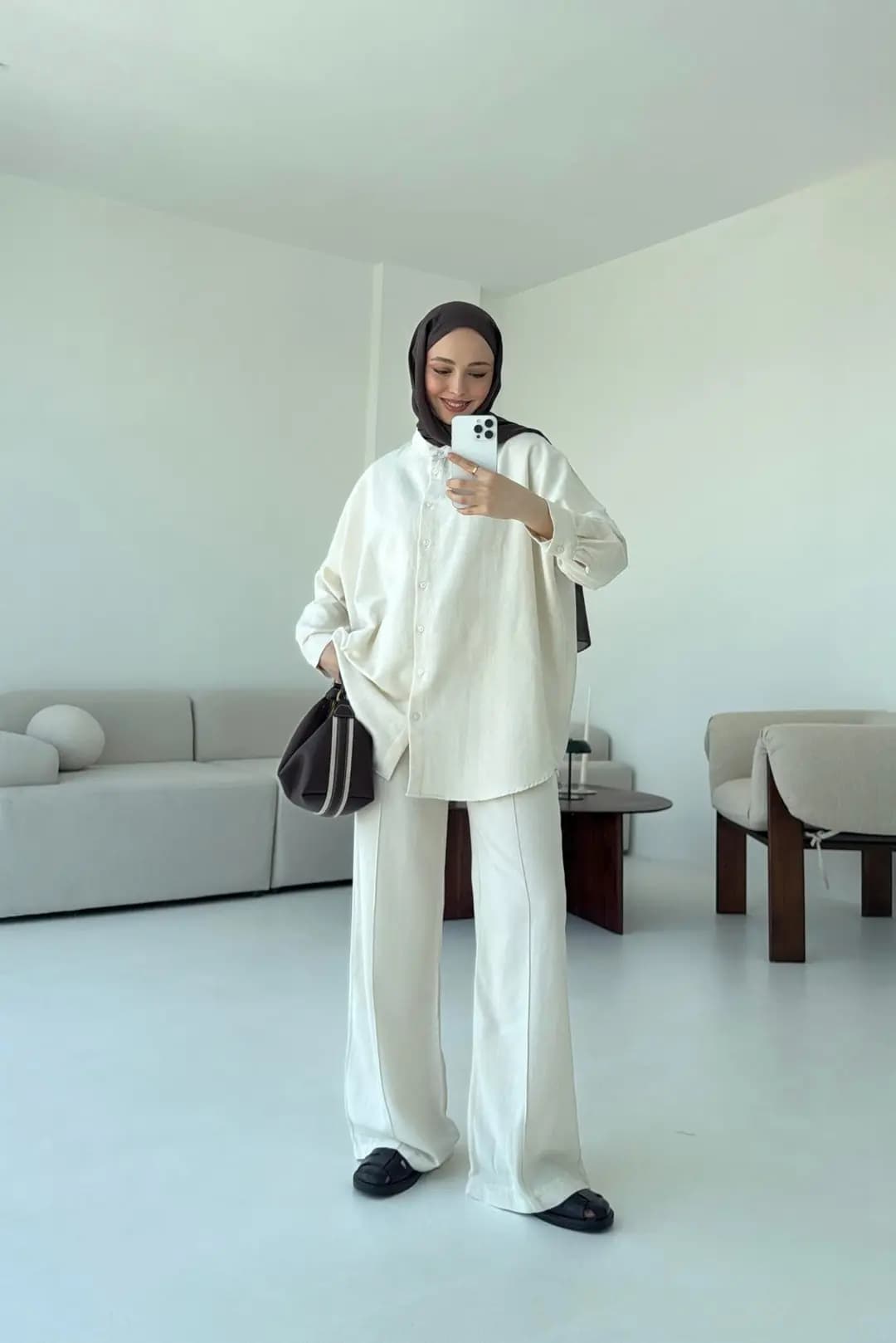 Oversize Gömlek Pantolon Takım Taş