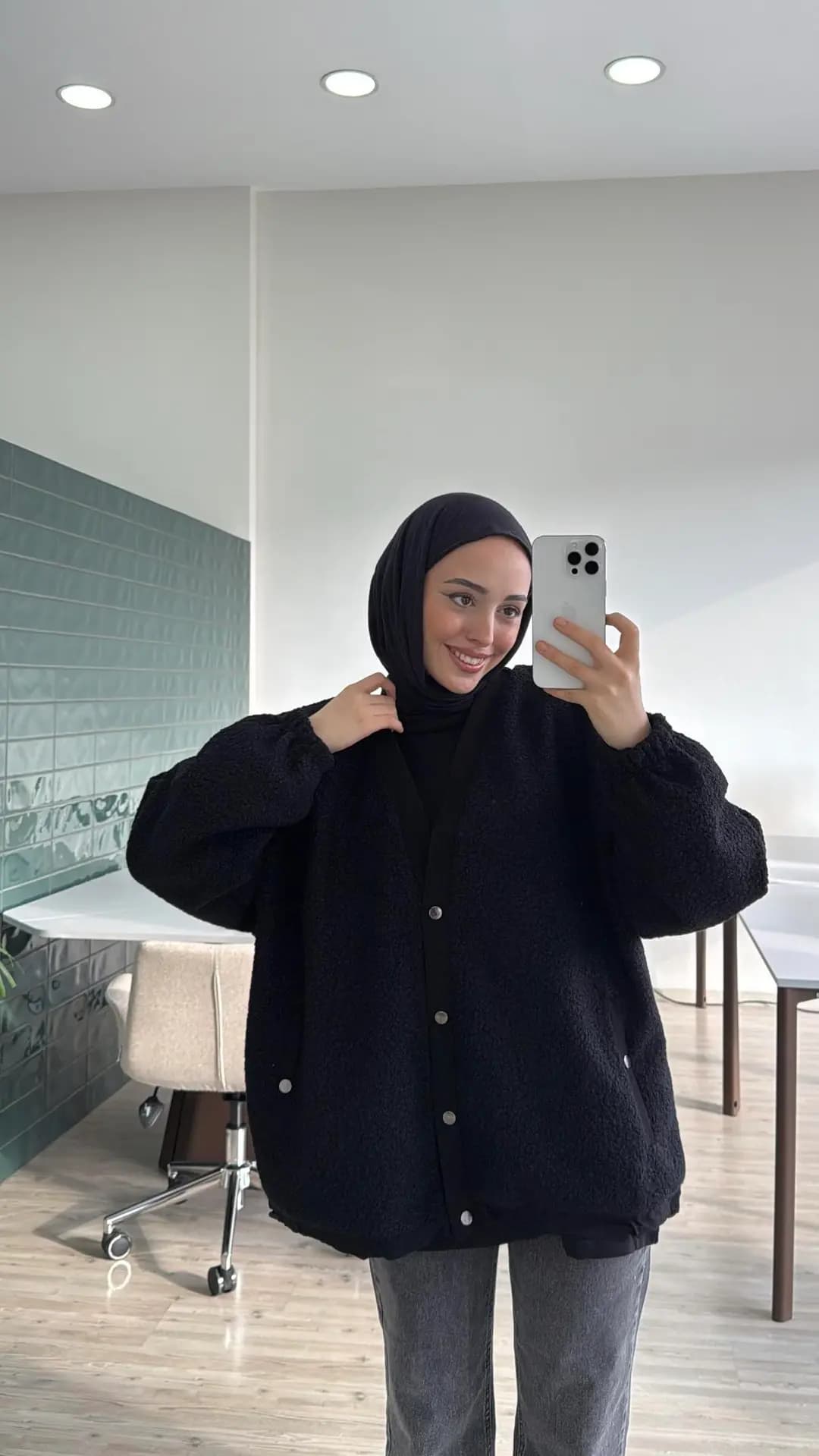 Buklet Oversize Bomber Ceket Siyah