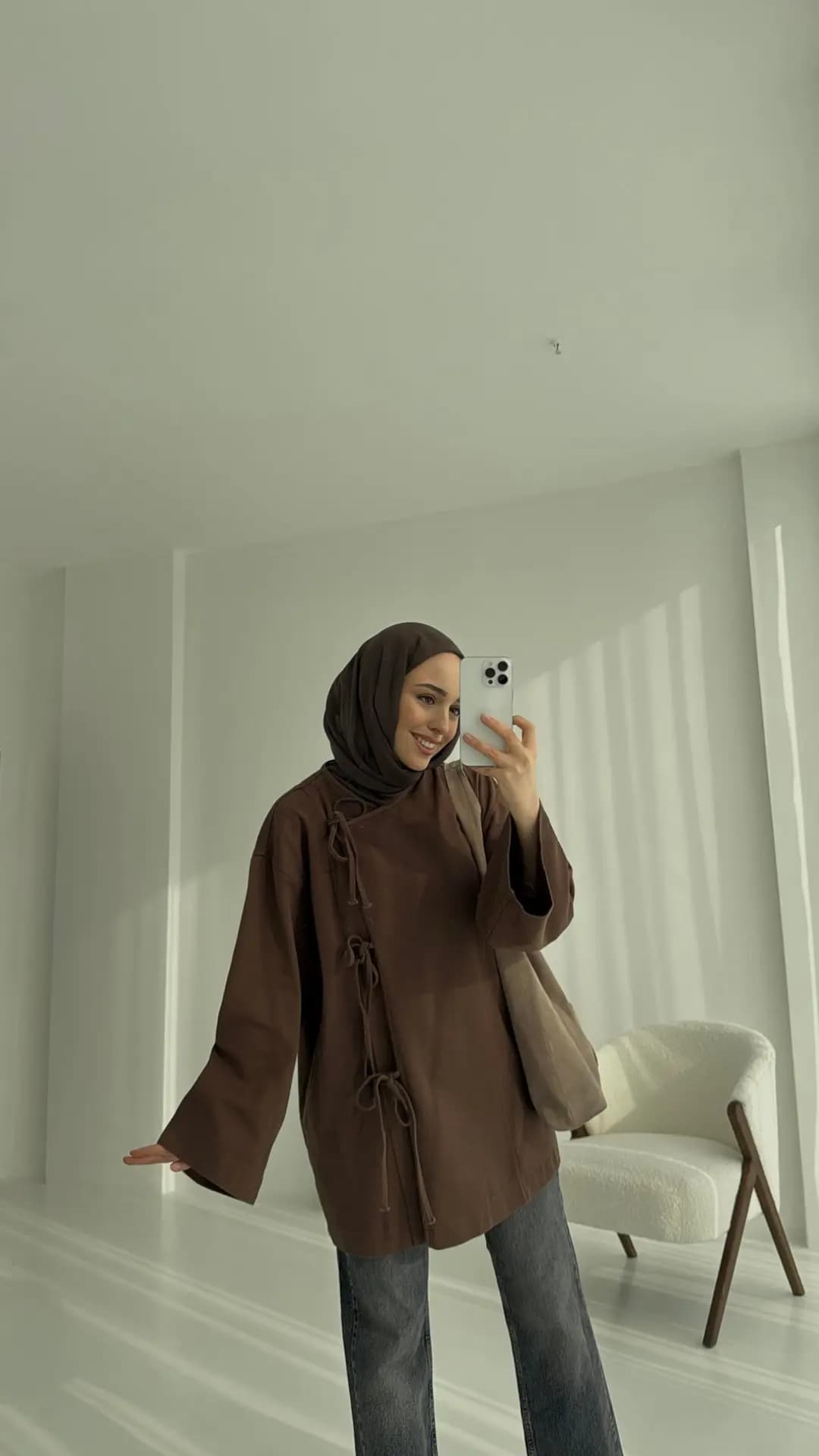 Gabardin Baglamalı Ceket/Kimono Kahve