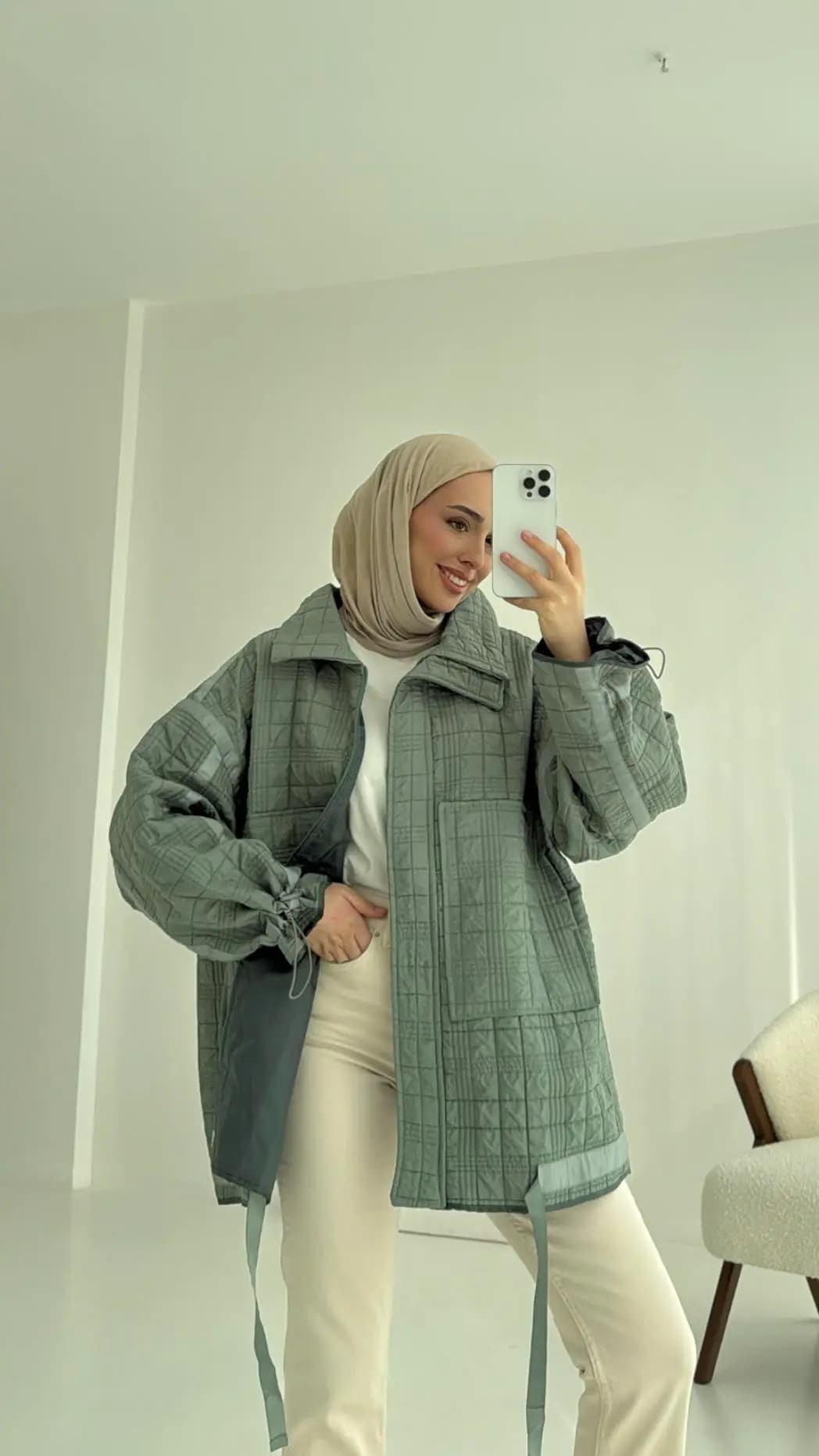 Kapitone Oversize Kol Detay Ceket Yeşil