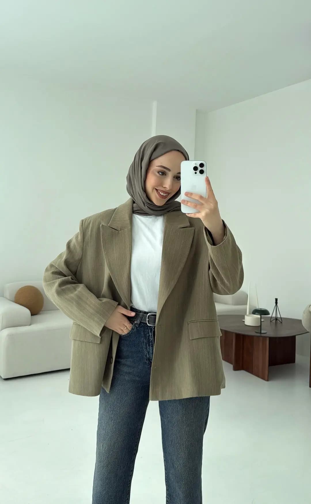 Haki Keten Oversize Blazer Ceket