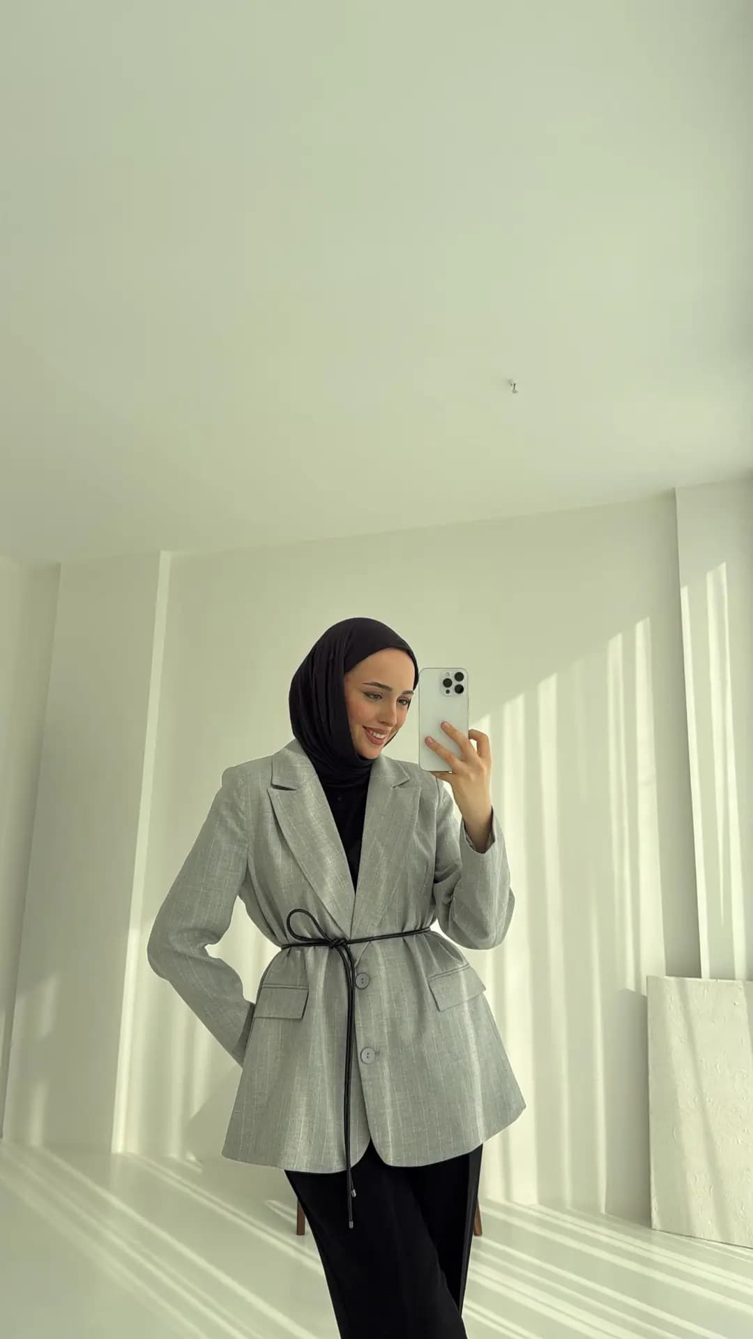 Kemer Detaylı Blazer Ceket Gri
