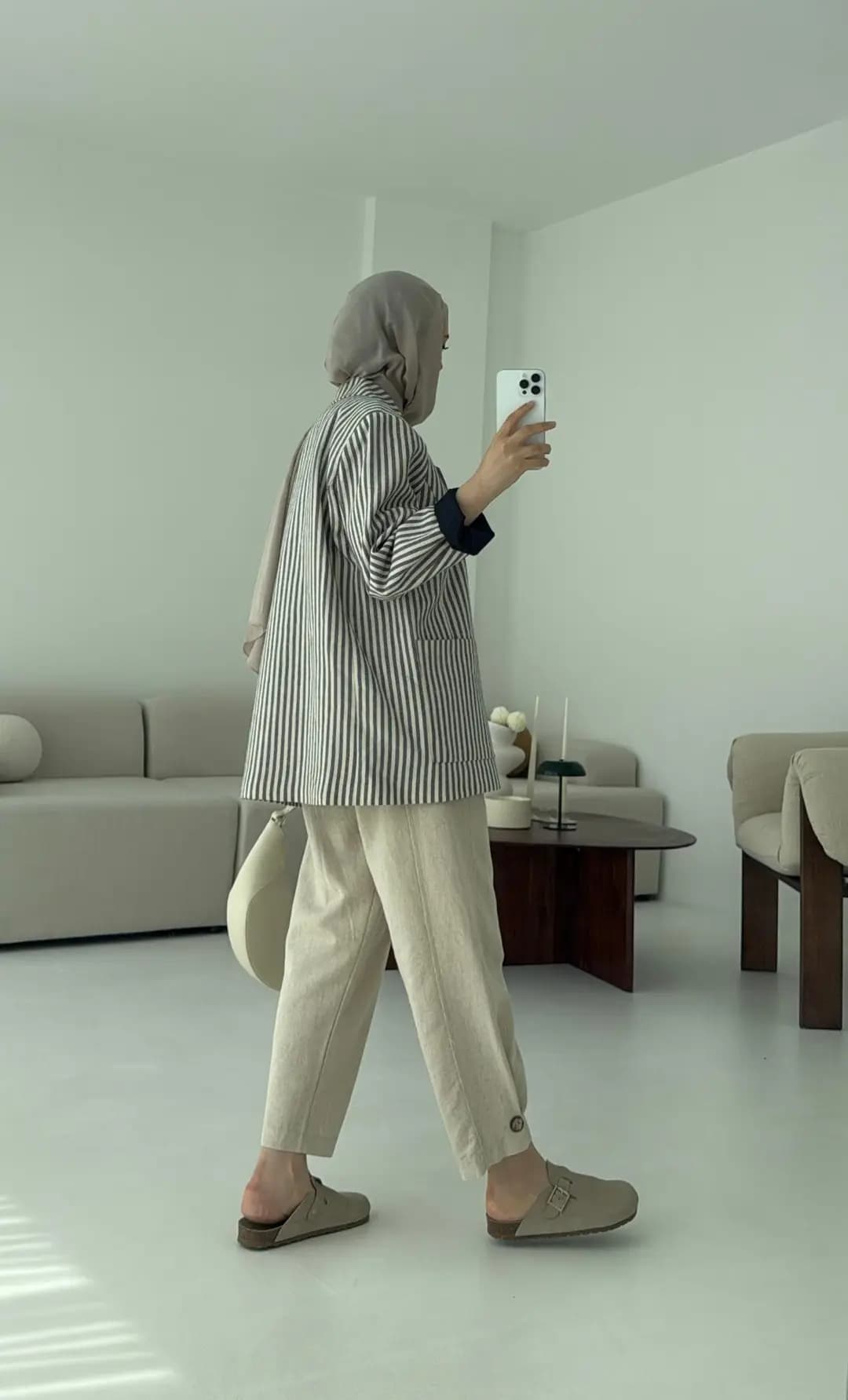 Çizgili Keten Lacivert Blazer Ceket