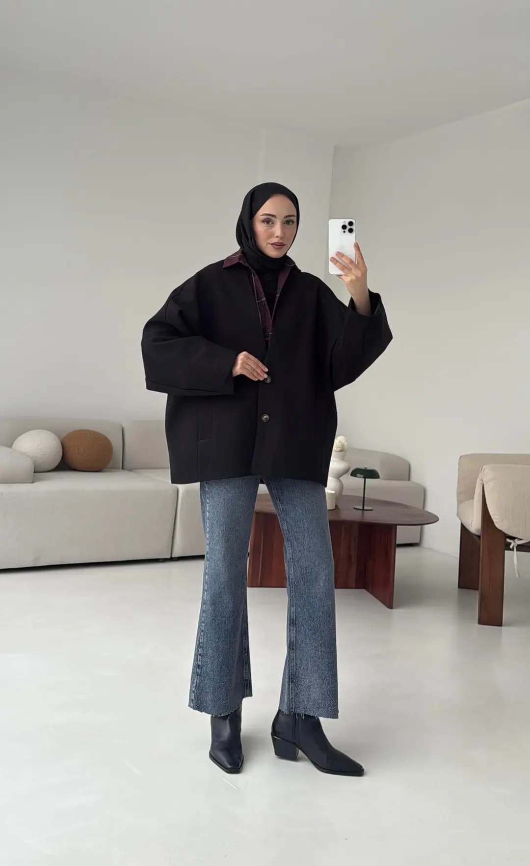 Soft Oversize Kaşe Kaban Siyah