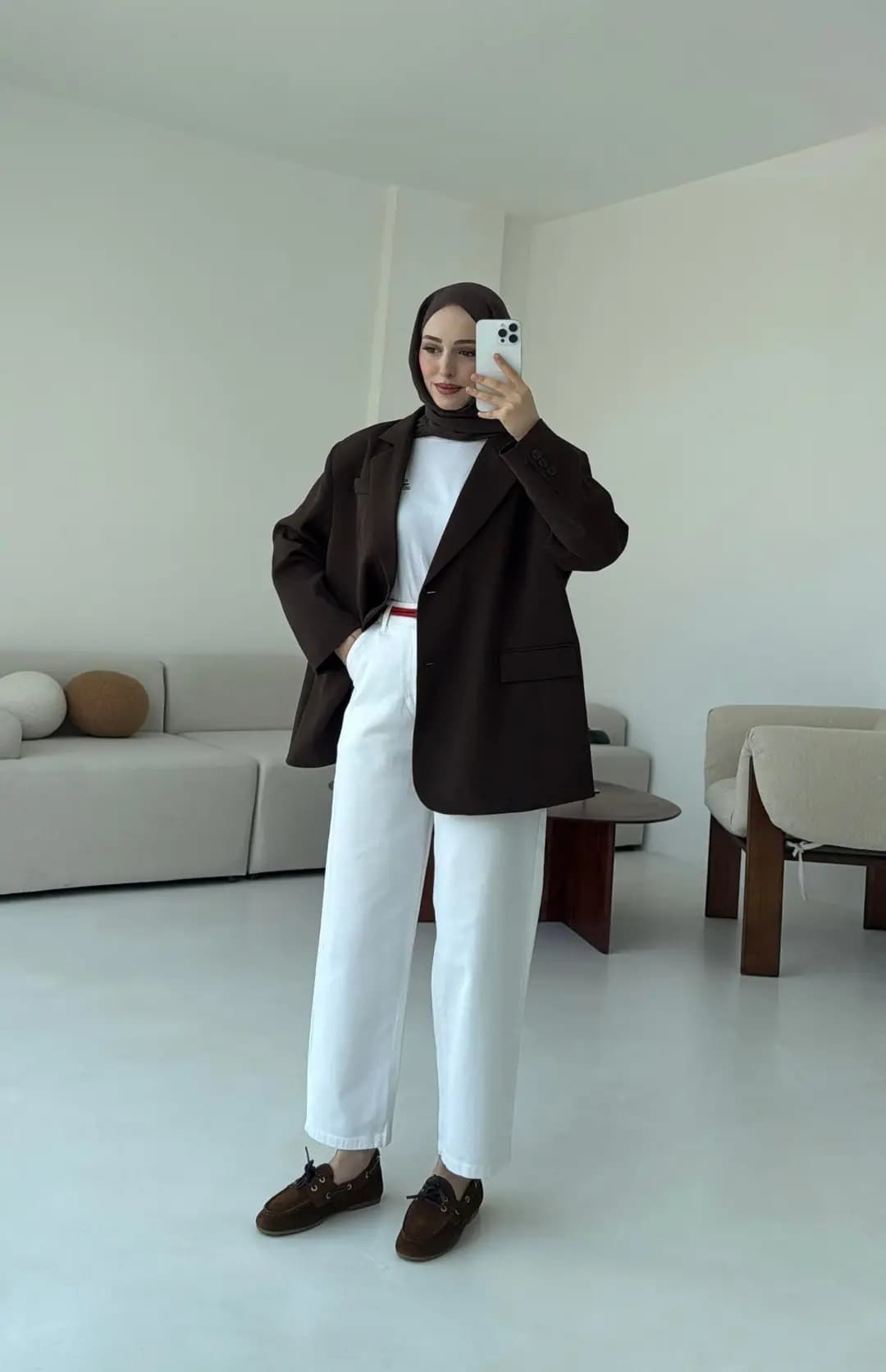 Çift Dügmeli Oversize Blazer Ceket Kahve