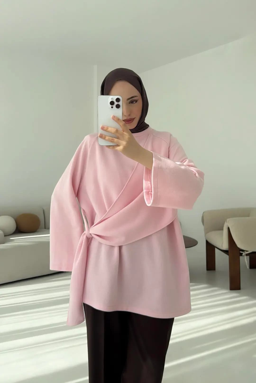 Yandan Şallı Tunik Pembe