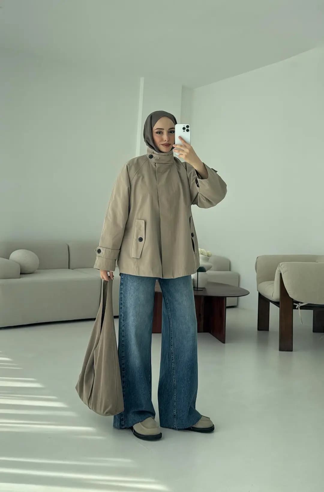Minimal Yakalı Trençkot Vizon