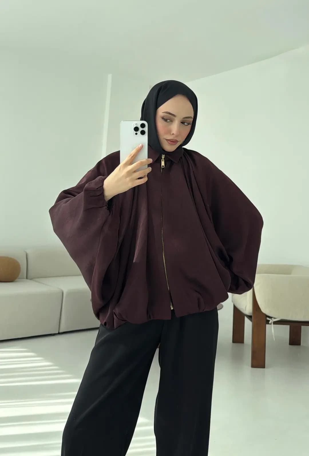 Bomber Saten Ceket Bordo