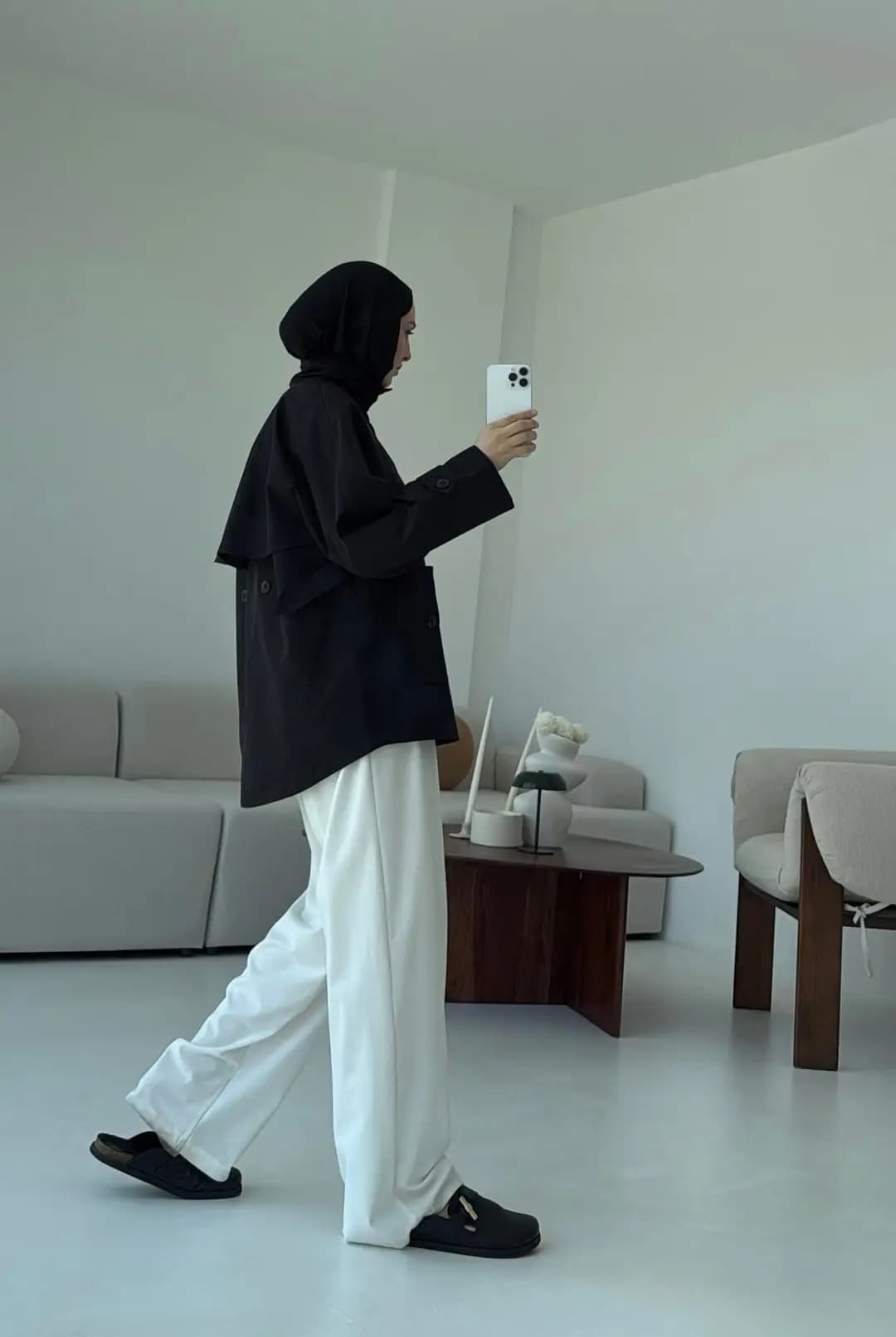 Minimal Yakalı Trençkot Siyah