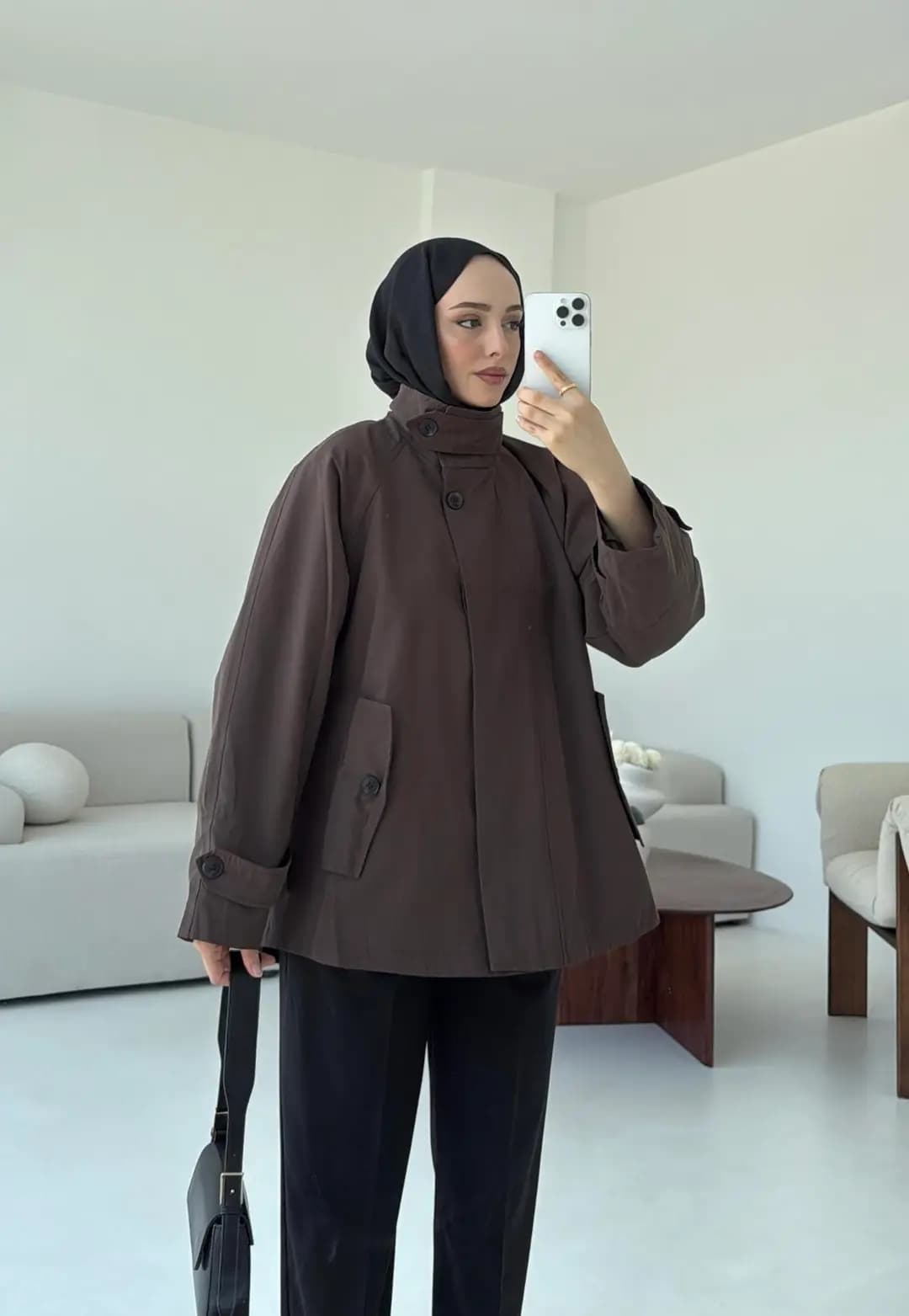 Minimal Yakalı Trençkot Kahve