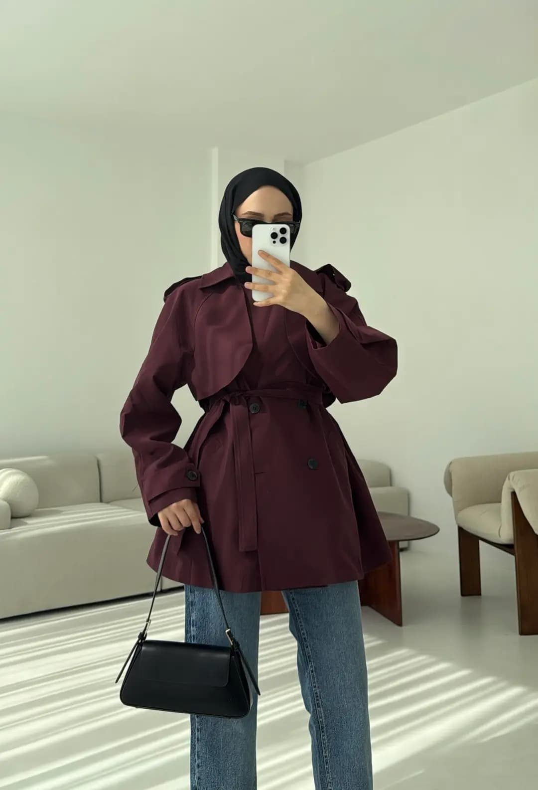 Allerli Kısa Trençkot Bordo