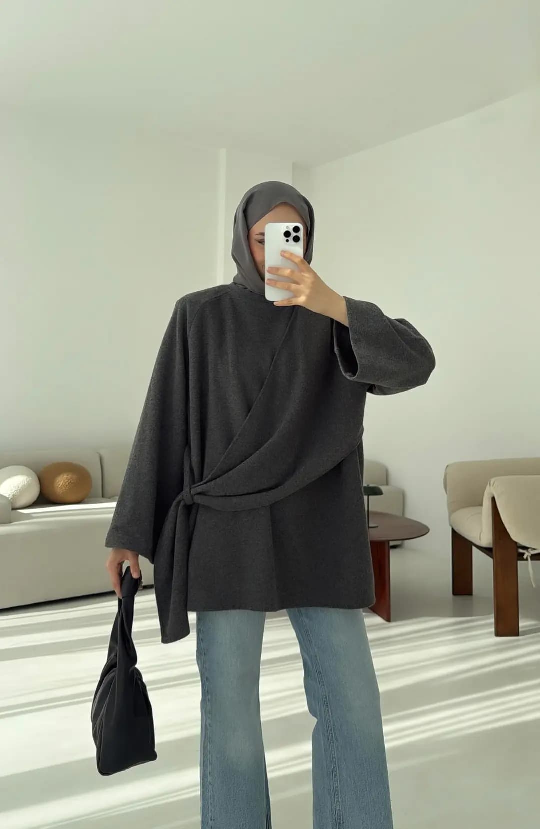 Yandan Şallı Tunik Gri