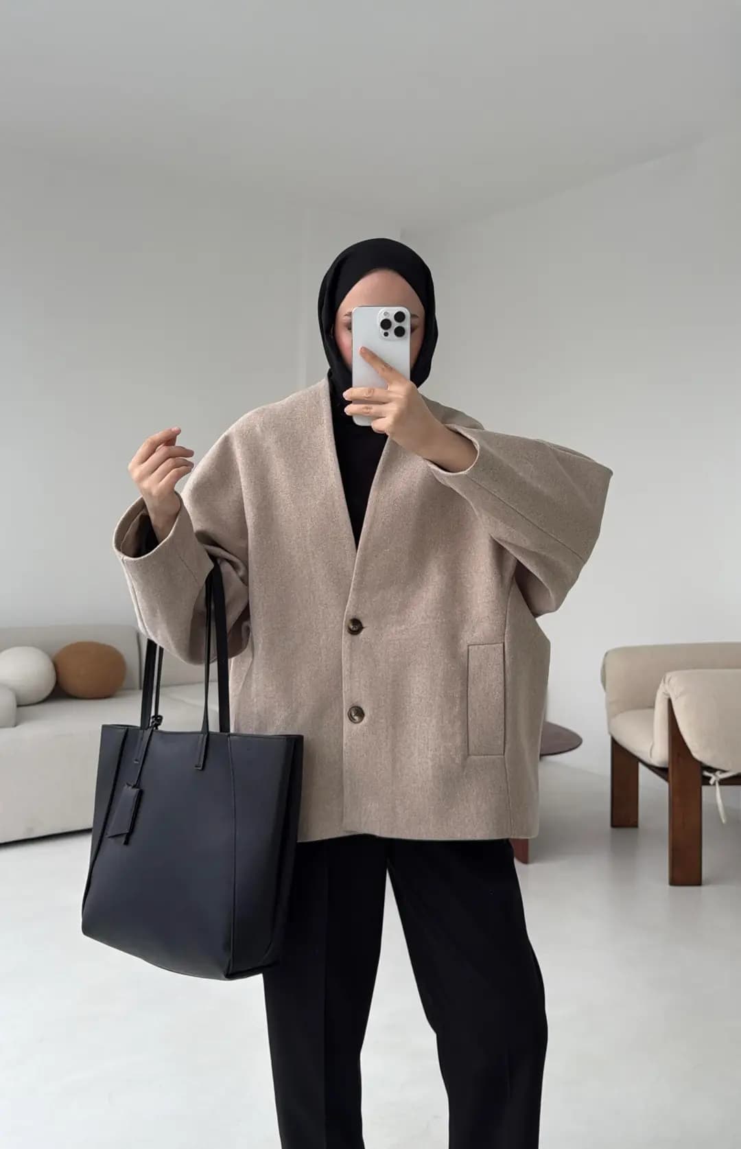 Soft Oversize Kaşe Kaban Bej