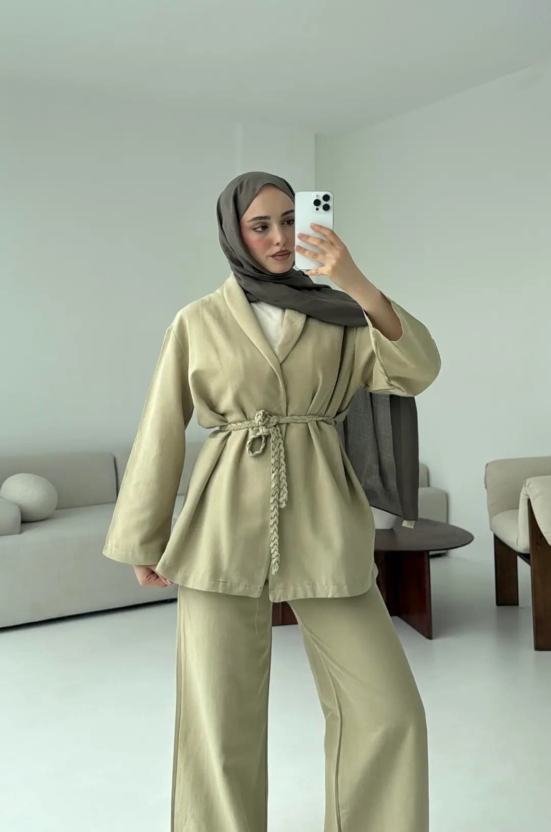 Örgü Kuşaklı Pantolon Takım Haki