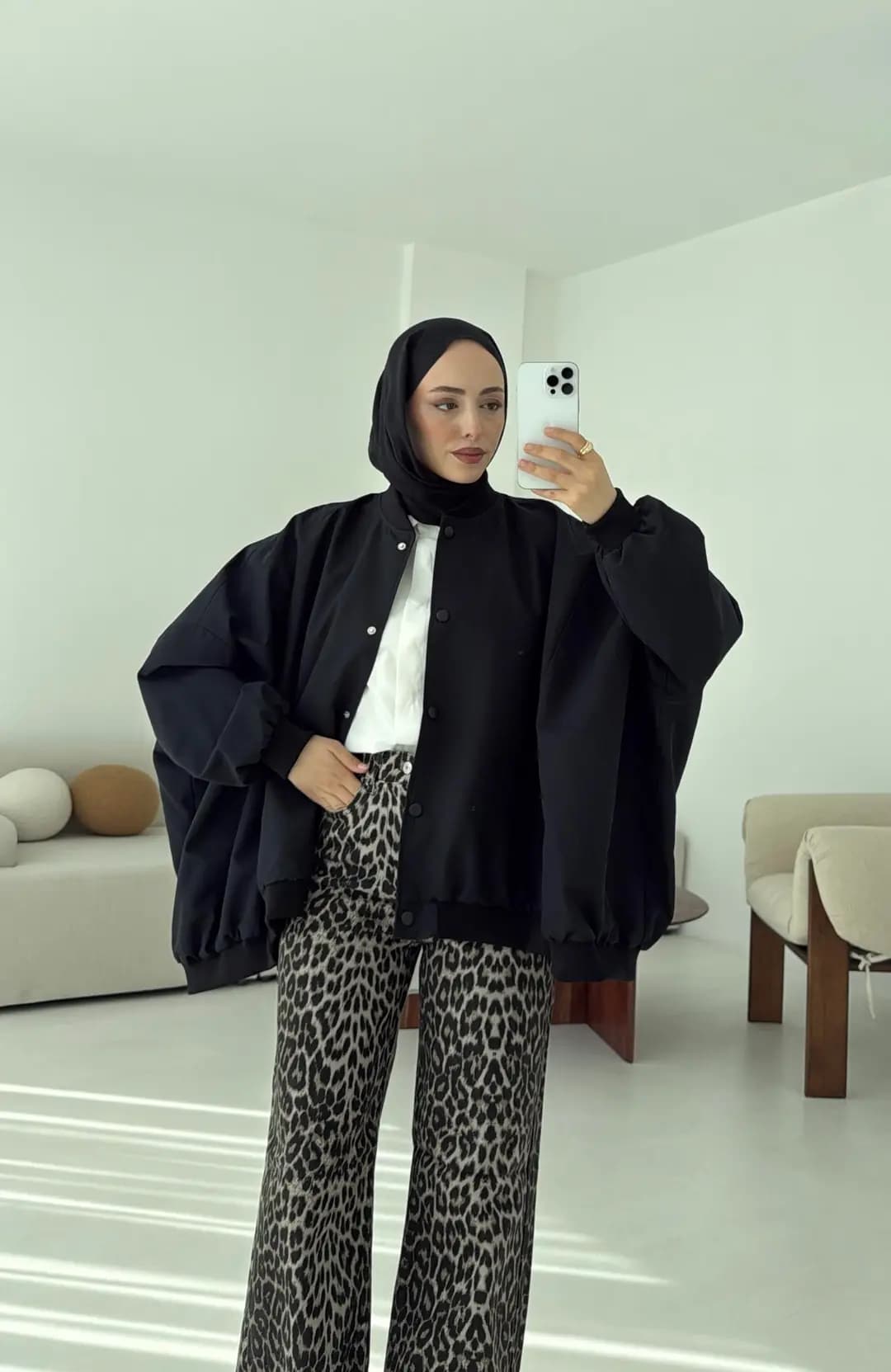Overize Asimetrik Kesim Bomber Ceket Siyah