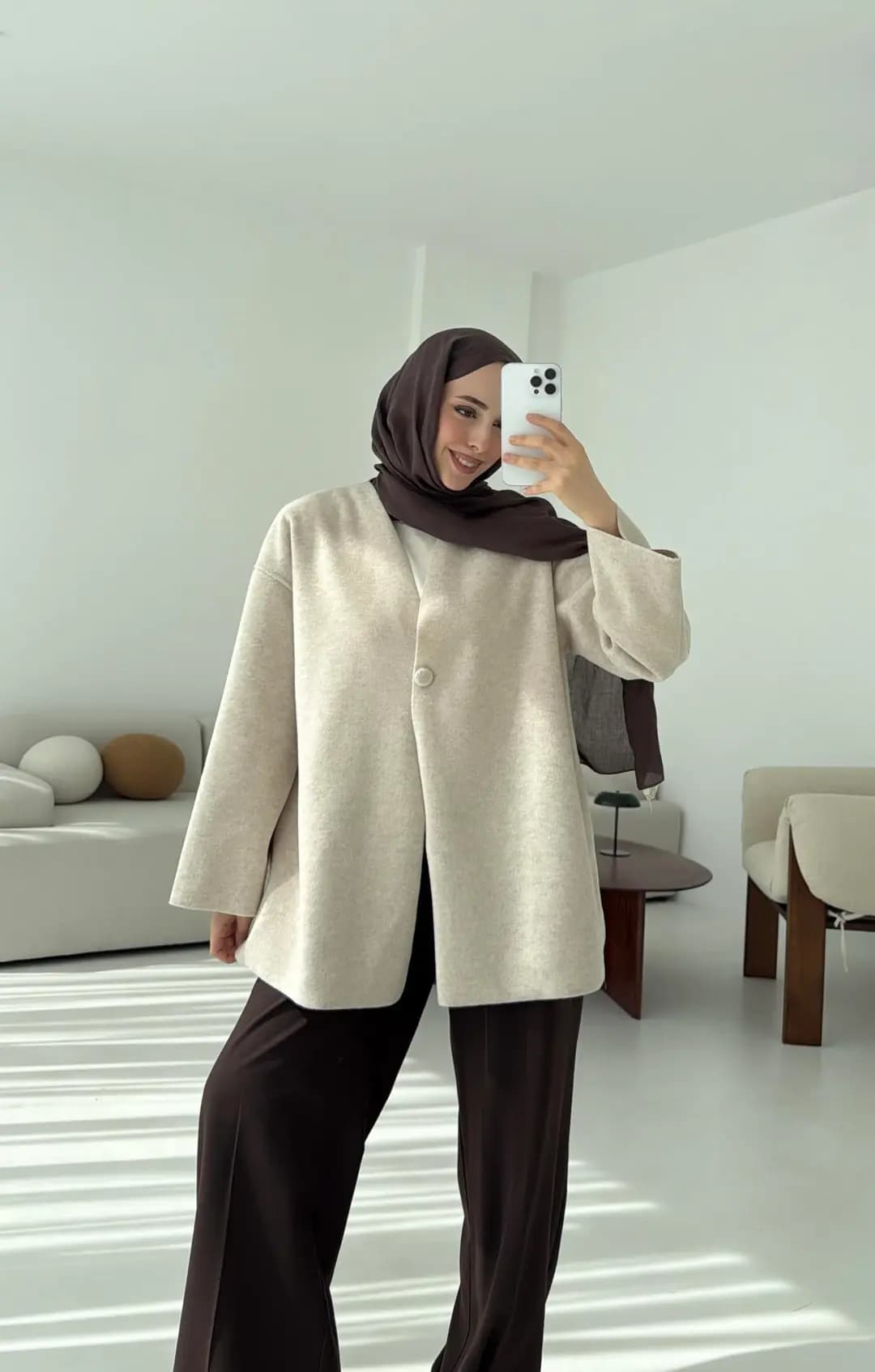 Hafif Tek Dügmeli Kaşe Ceket Bej