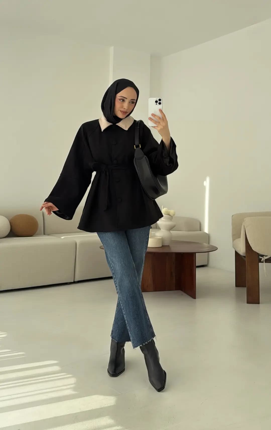 Nubuk Kontrast Yaka Ceket Siyah