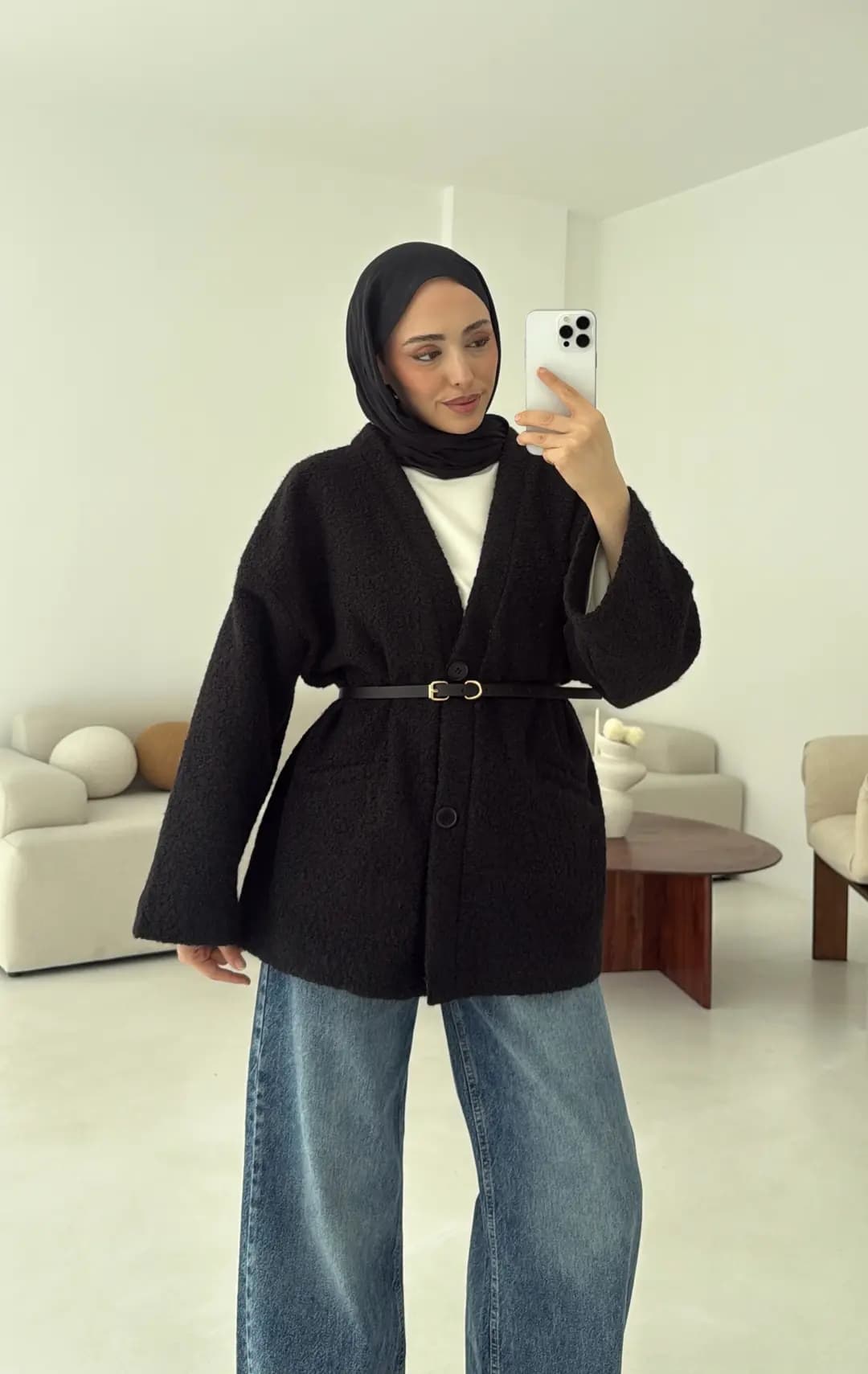 Kemerli Buklet Ceket Siyah