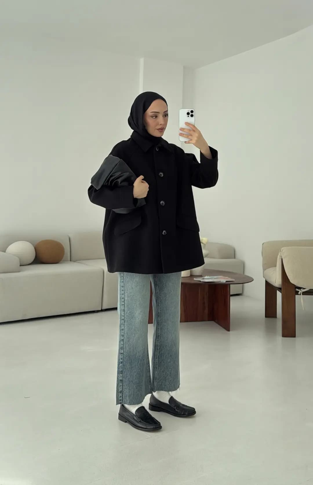 Ön Düğmeli Kaban Siyah