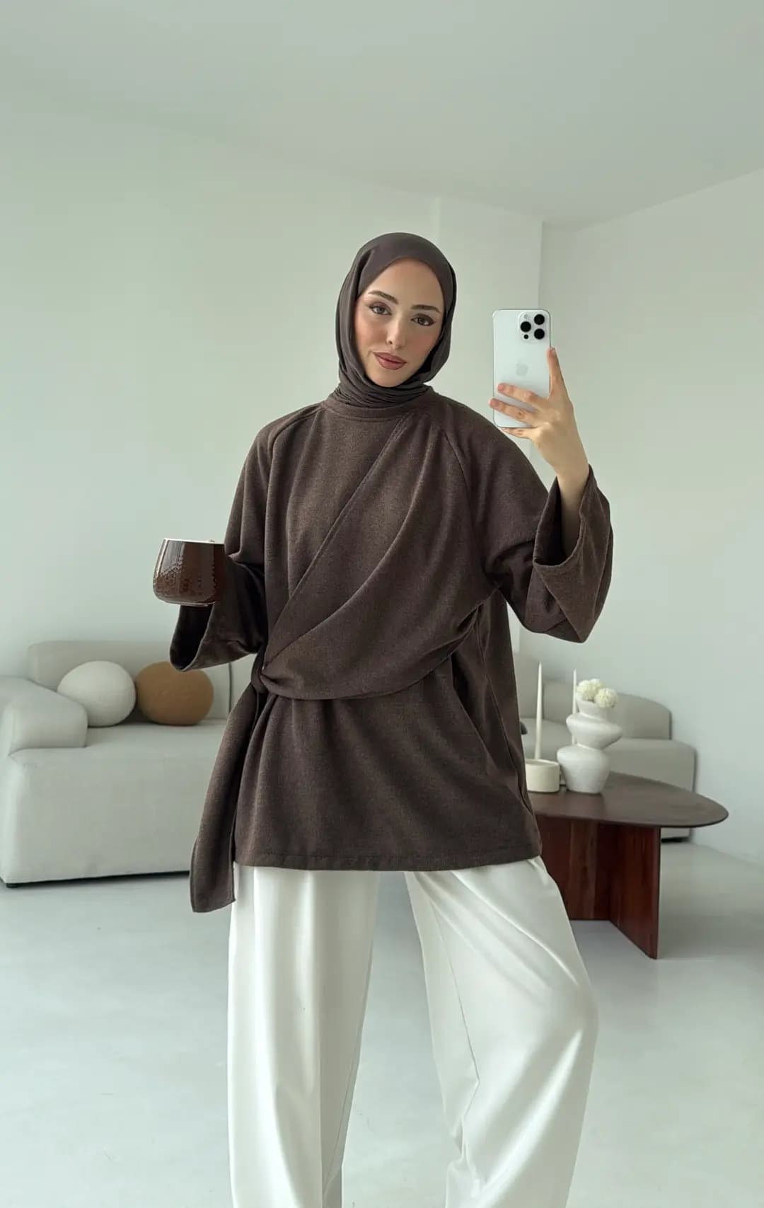 Yandan Şallı Tunik Kahve