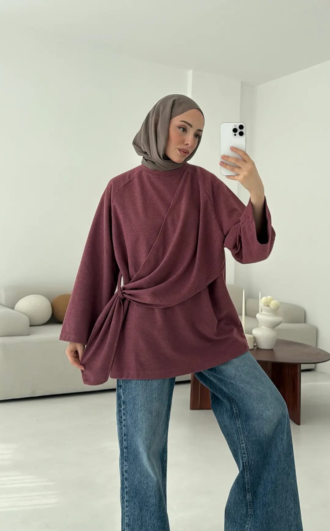Yandan Şallı Tunik Gül