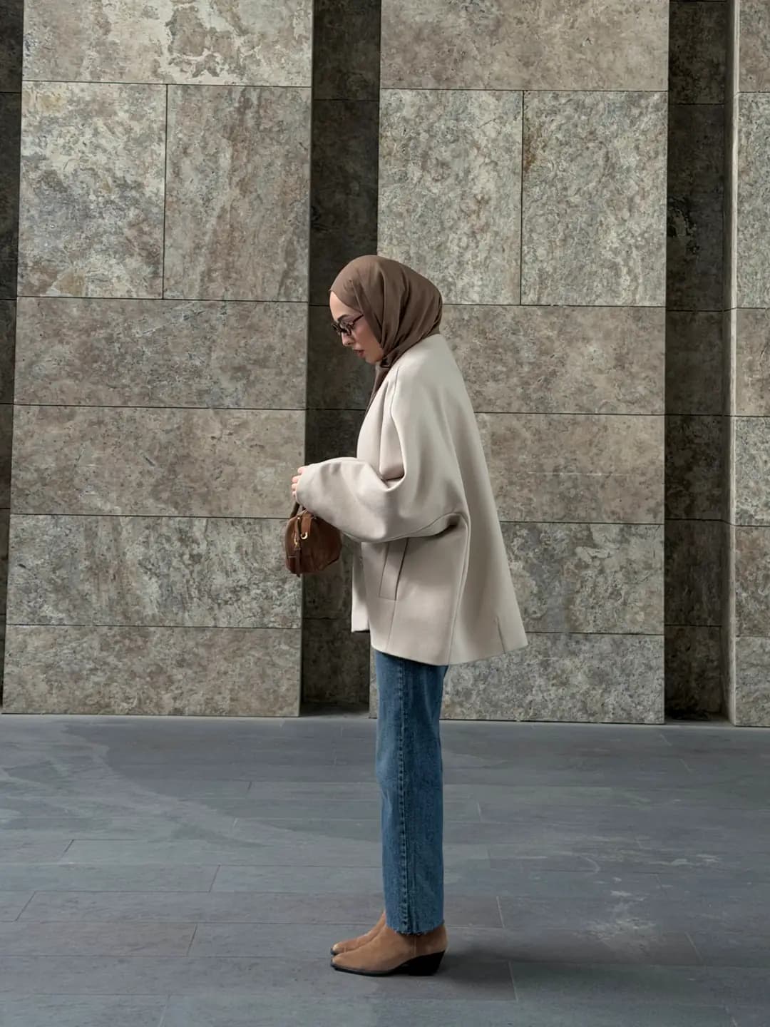 Soft Oversize Kaşe Kaban Taş