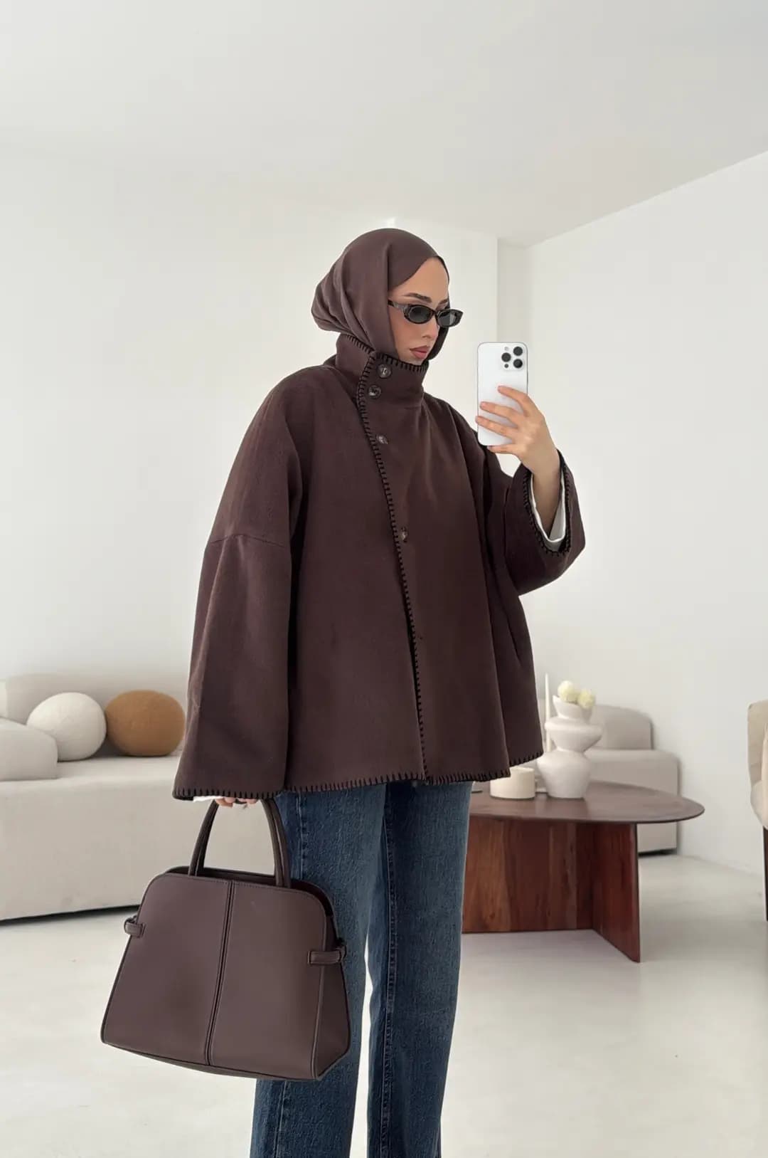 Nakış Detay Premium Kaban Kahve