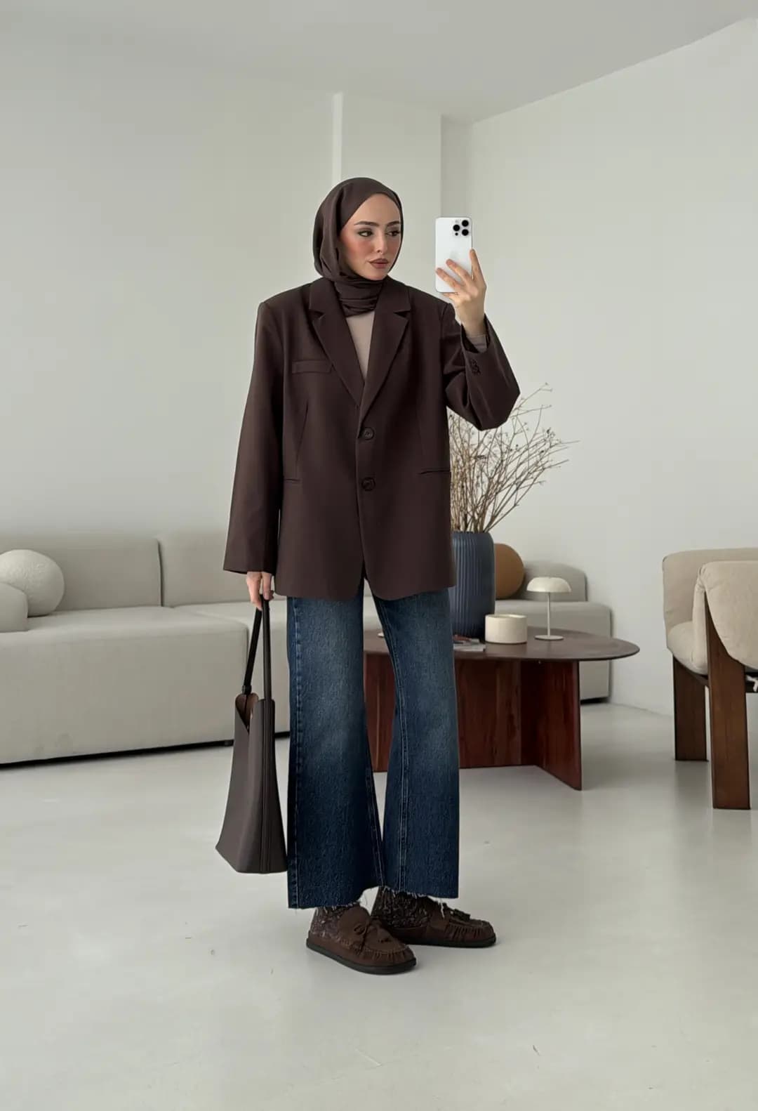 Oversize Yırtmaç Detay Ceket Kahve