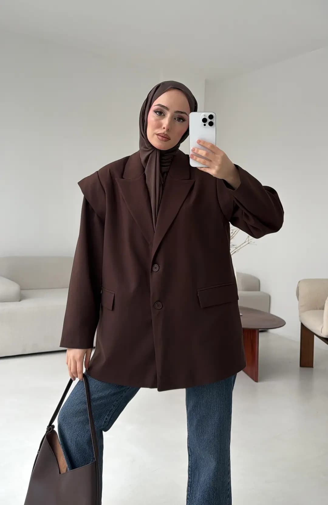 Kol Detay Oversize Ceket Kahve