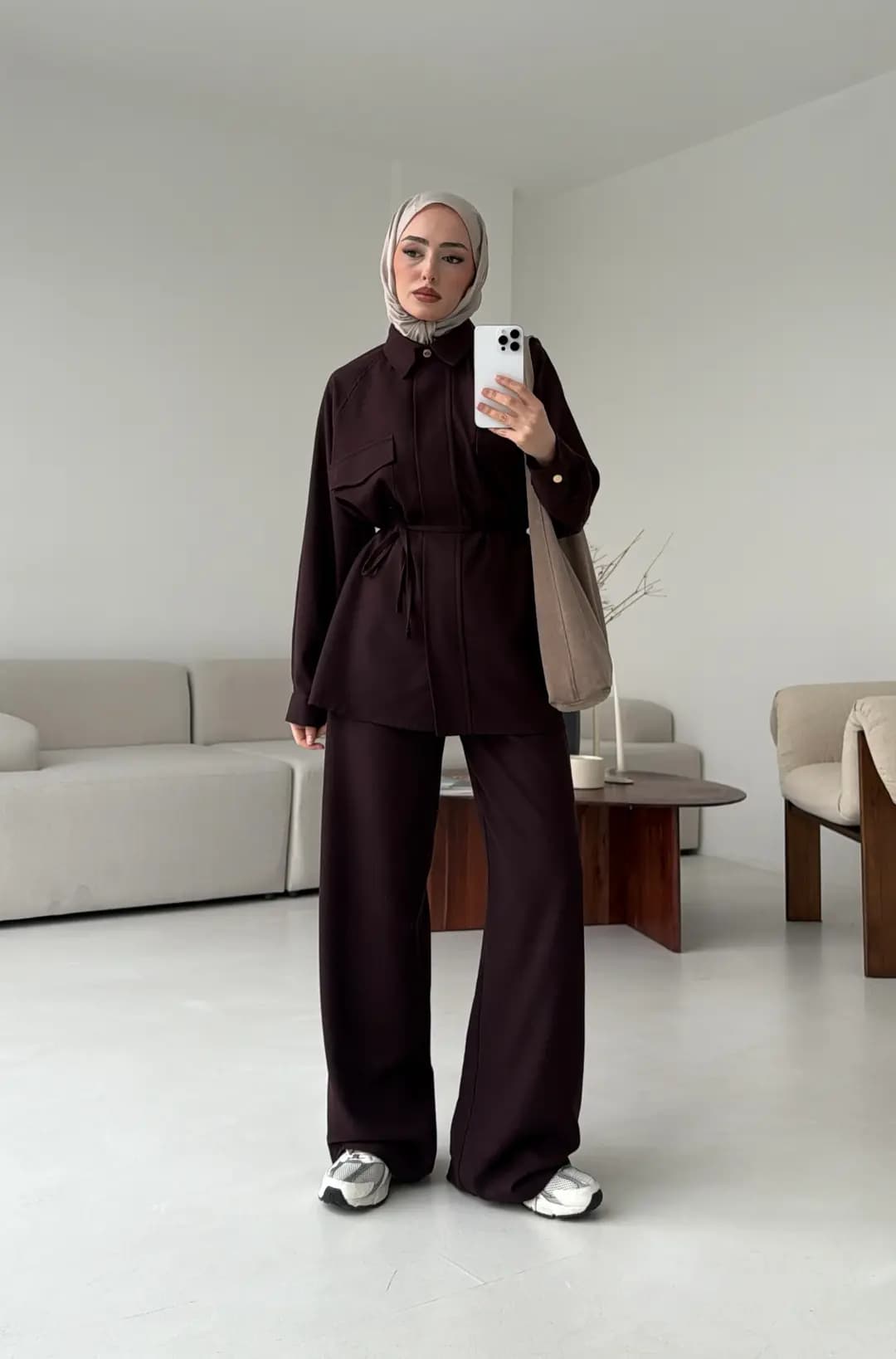 Bağcıklı Bluz Pantolon Takım Mürdüm