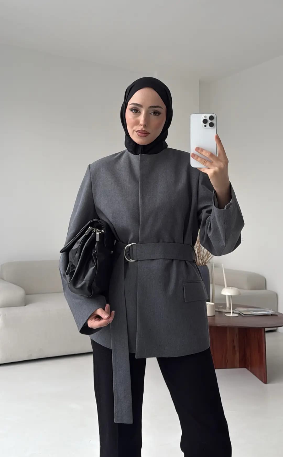 Kemeri Tokalı Ceket Koyu Gri
