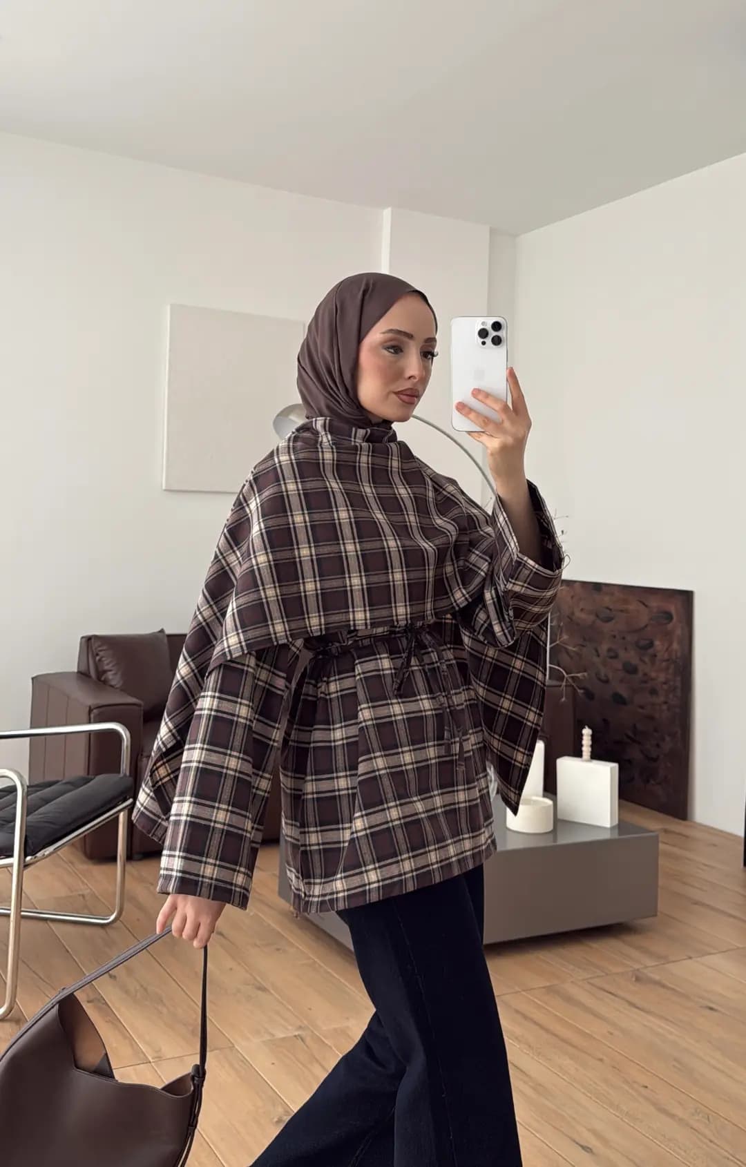 Kareli Şallı Gömlek Kahve