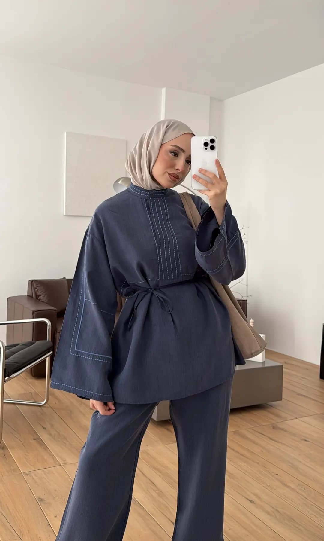 Nakışlı Tencel Takım Lacivert