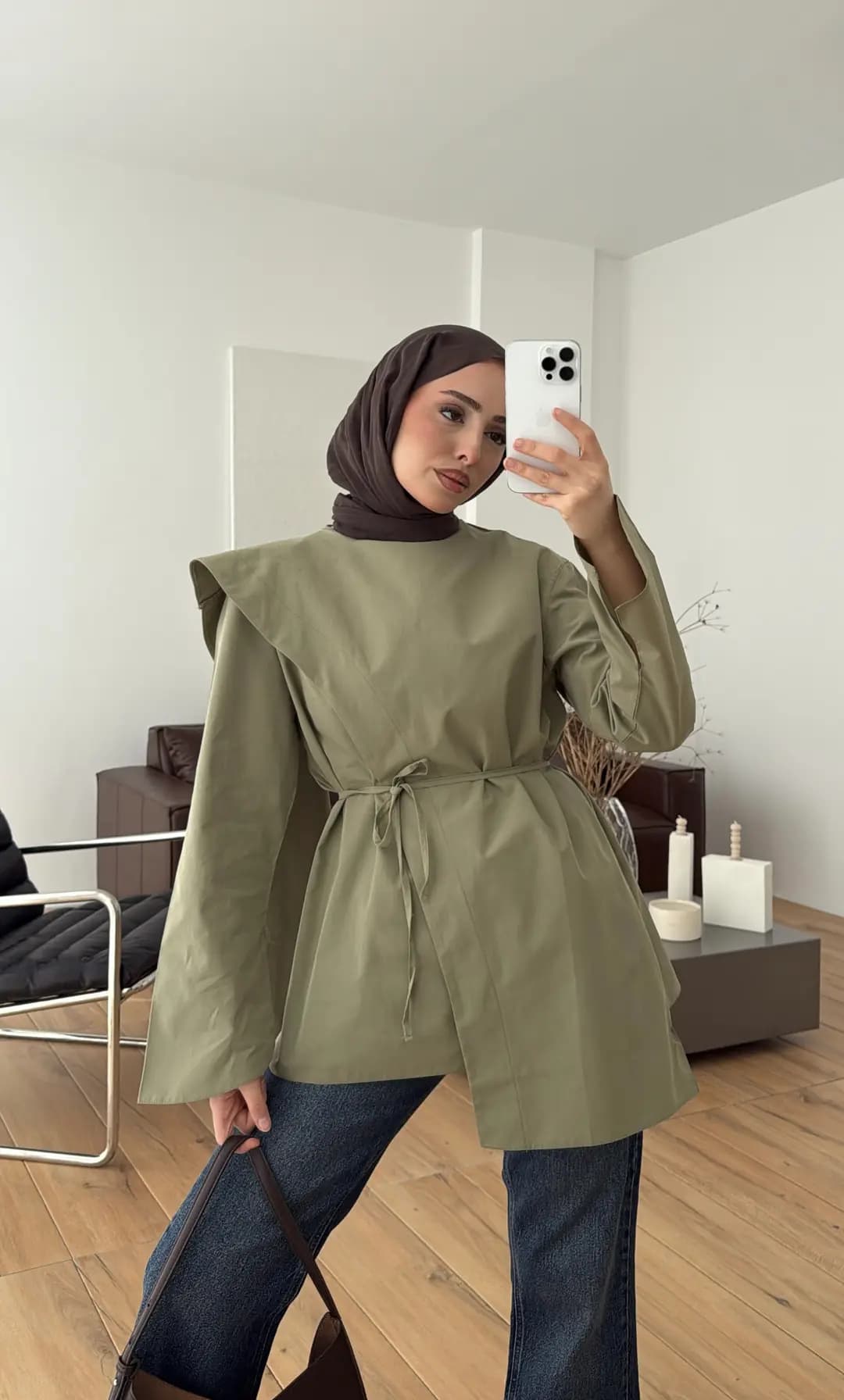 Premium Şal Detaylı Gömlek Açık Haki