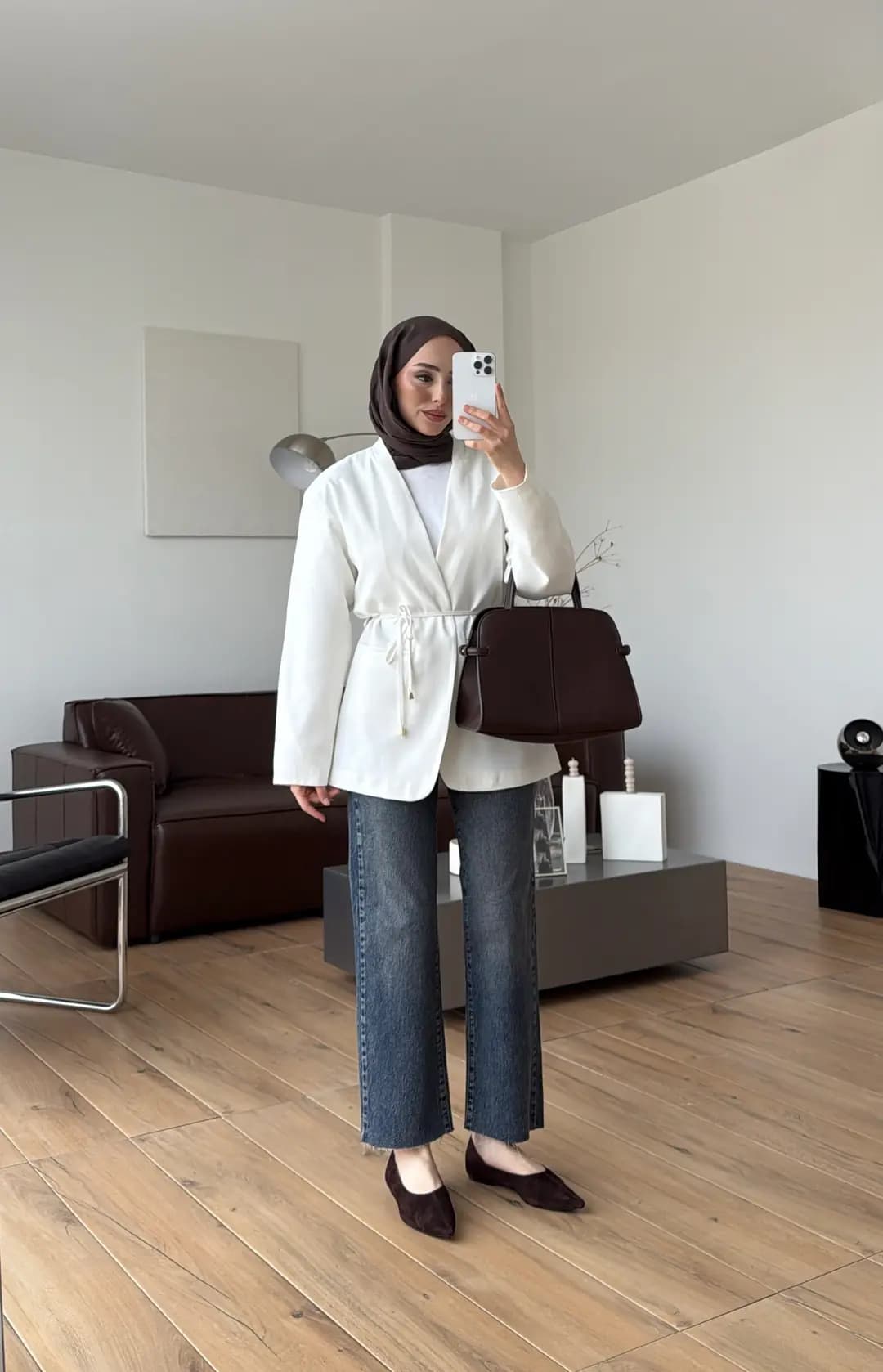 Bagcıklı Blazer Ceket Beyaz