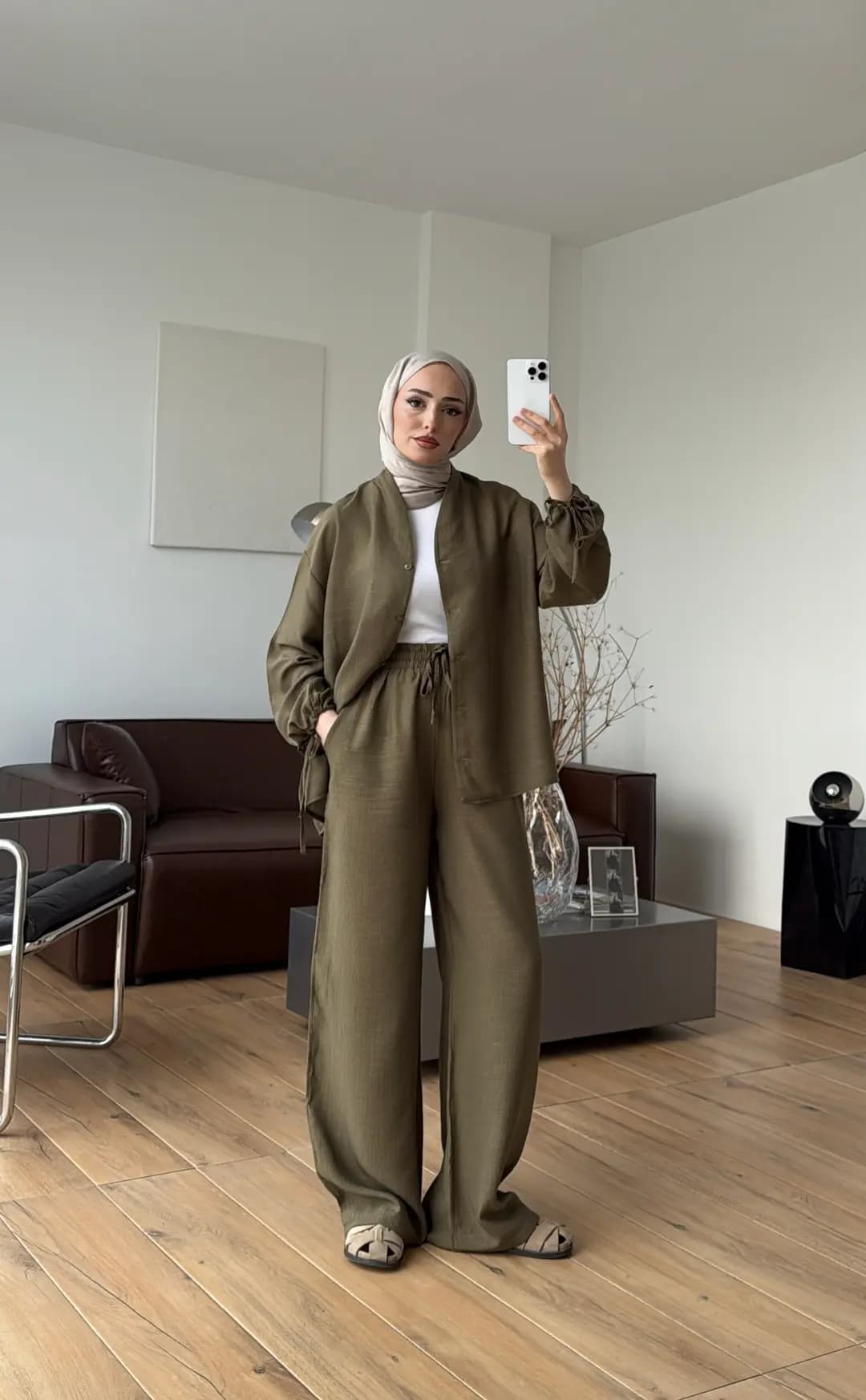 Oversize Kol Bagcıklı Takım Haki