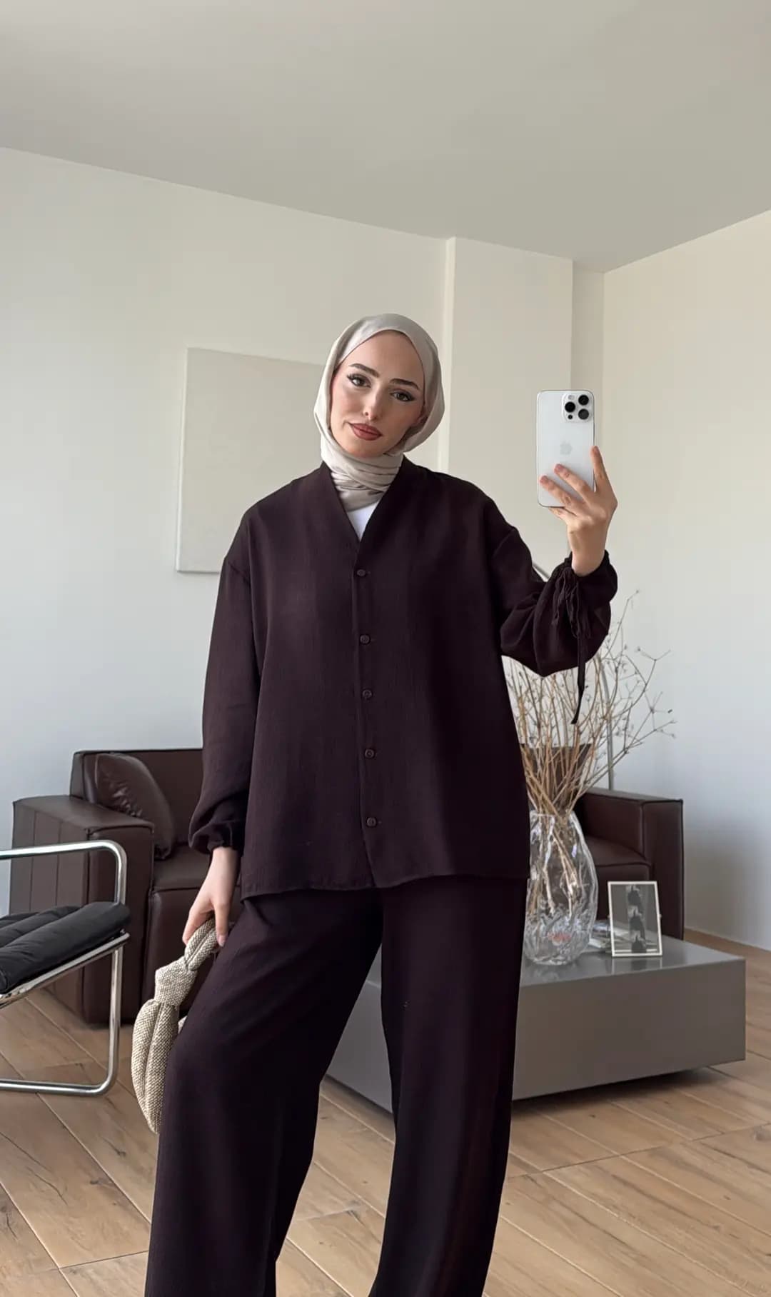 Oversize Kol Bagcıklı Takım Kahve