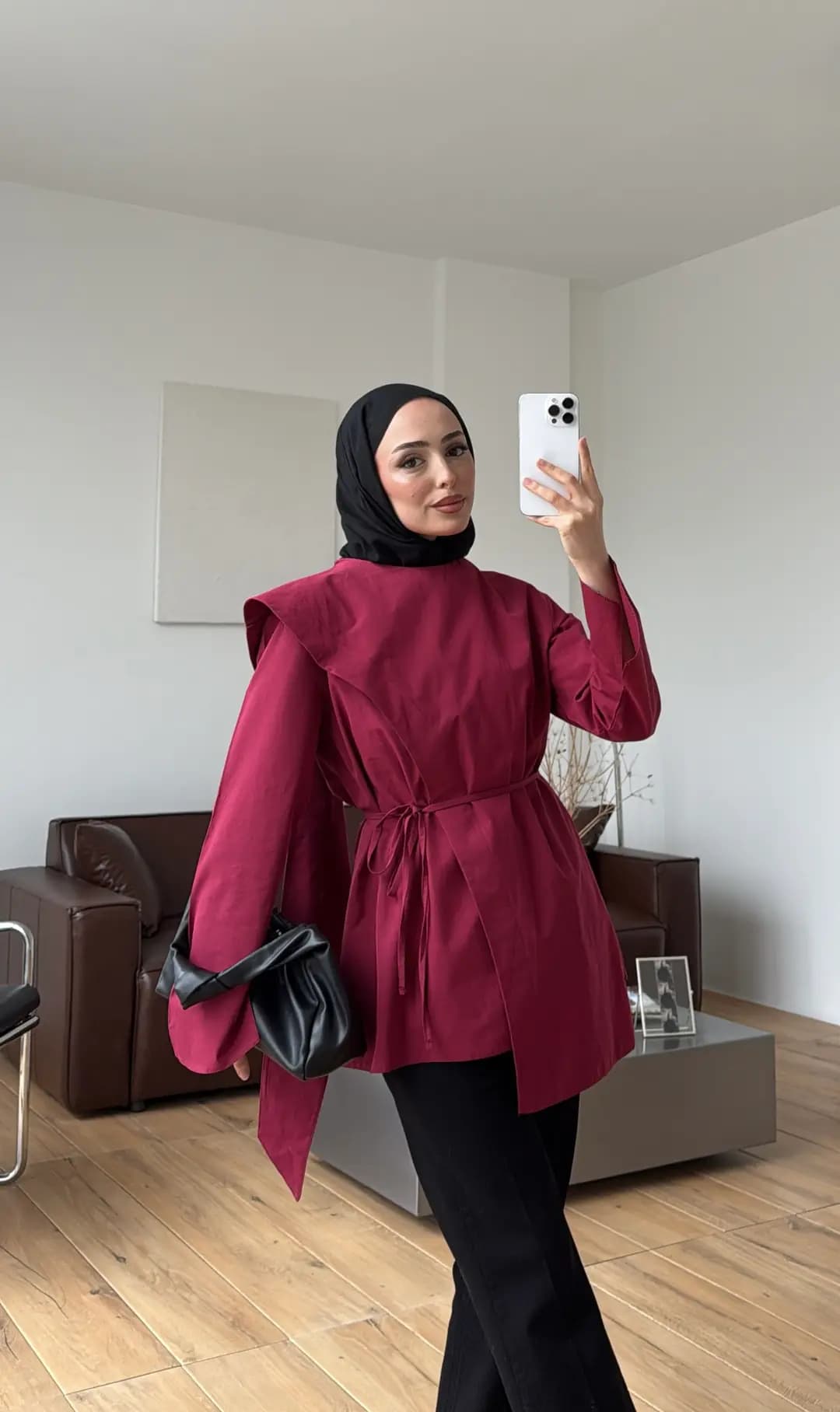 Premium Şal Detaylı Gömlek Bordo