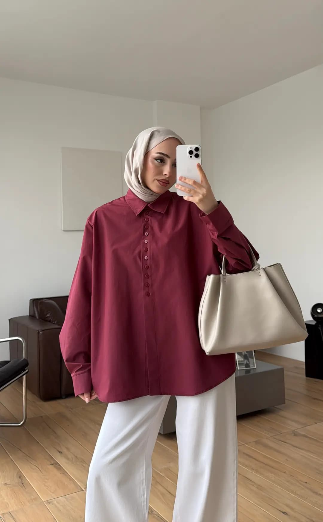 Poplin Sık Düğmeli Gömlek Bordo