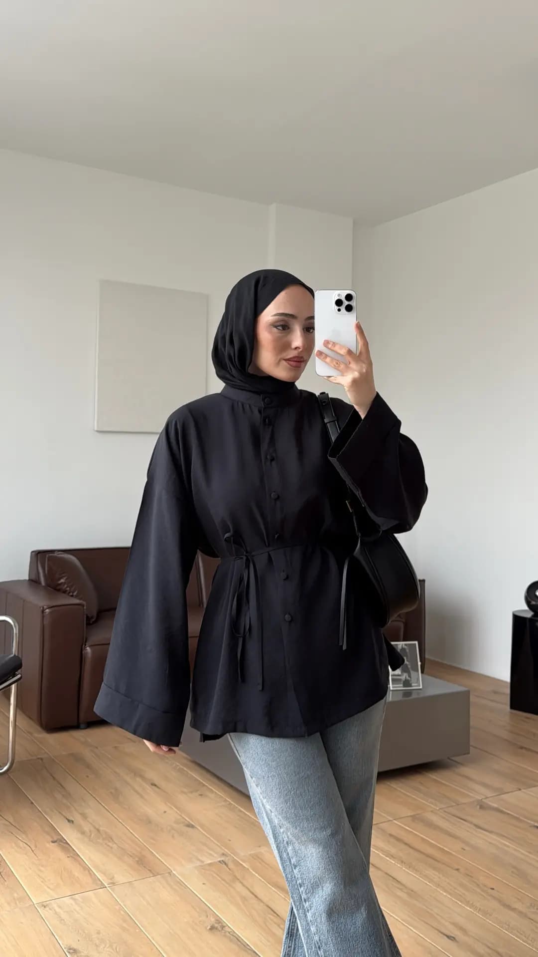 Duble Kol Yırtmaçlı Gömlek Siyah