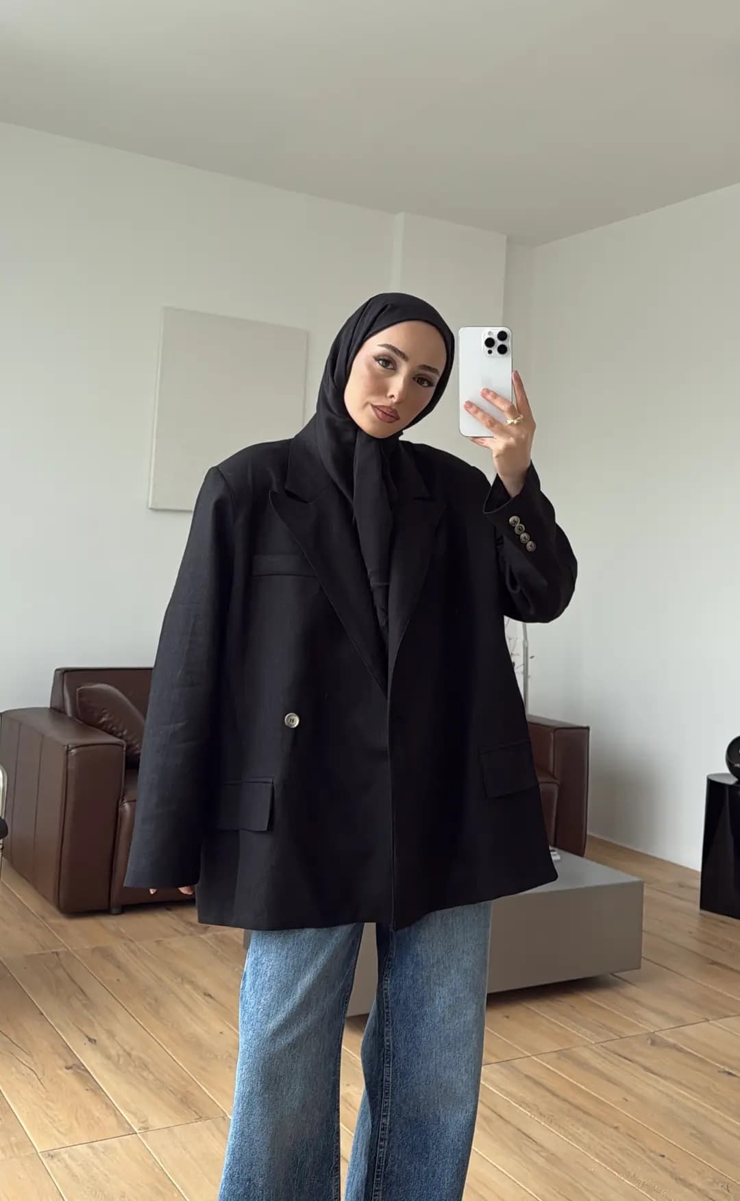 Keten Yırtmaç Detay Blazer Ceket Siyah
