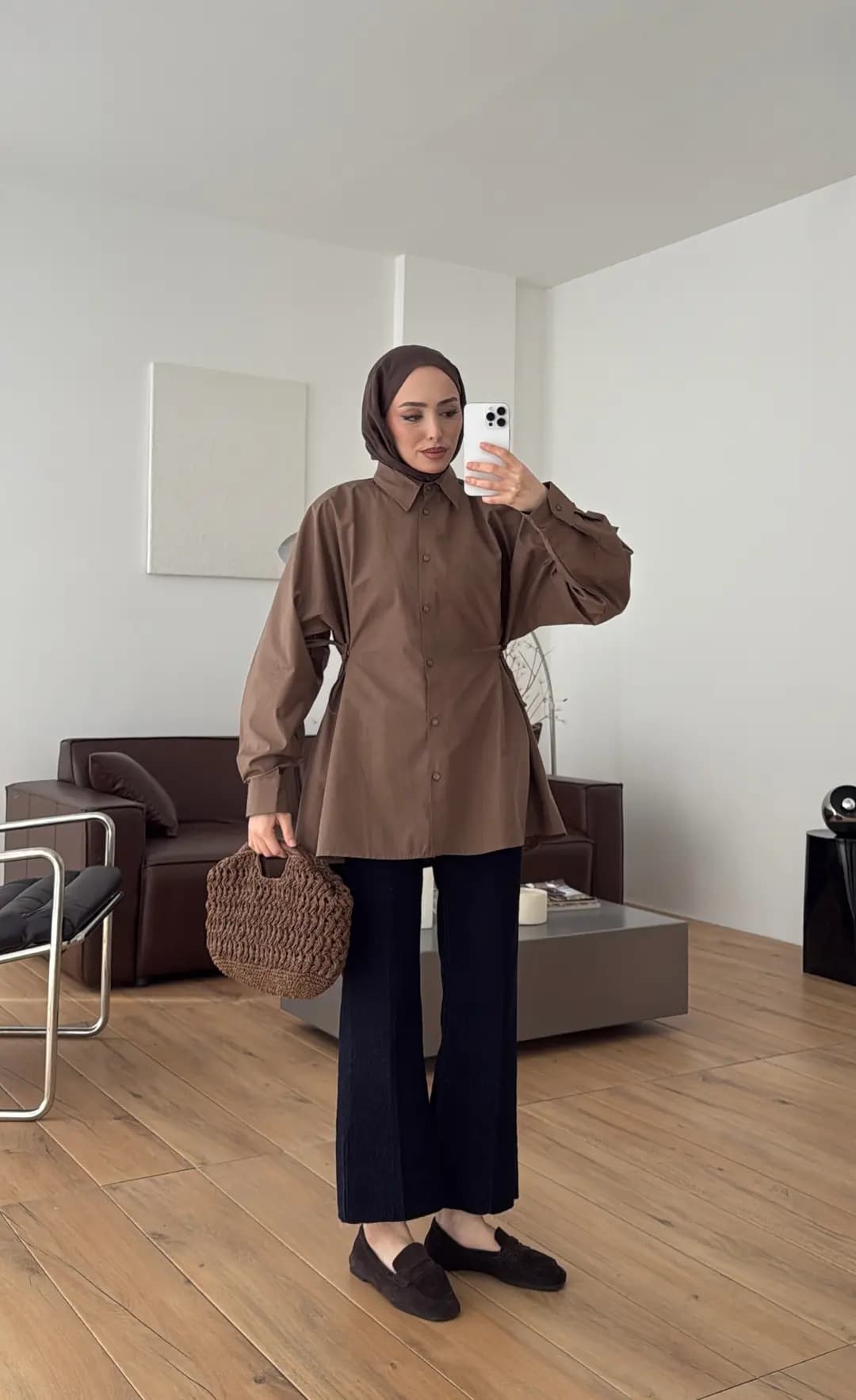 Yandan Bağlamalı Poplin Gömlek Kahve