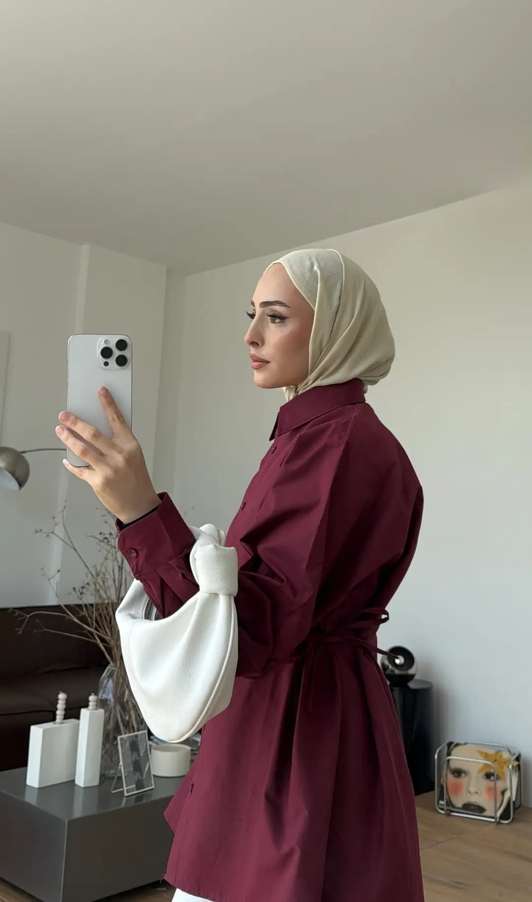 Yandan Bağlamalı Poplin Gömlek Bordo