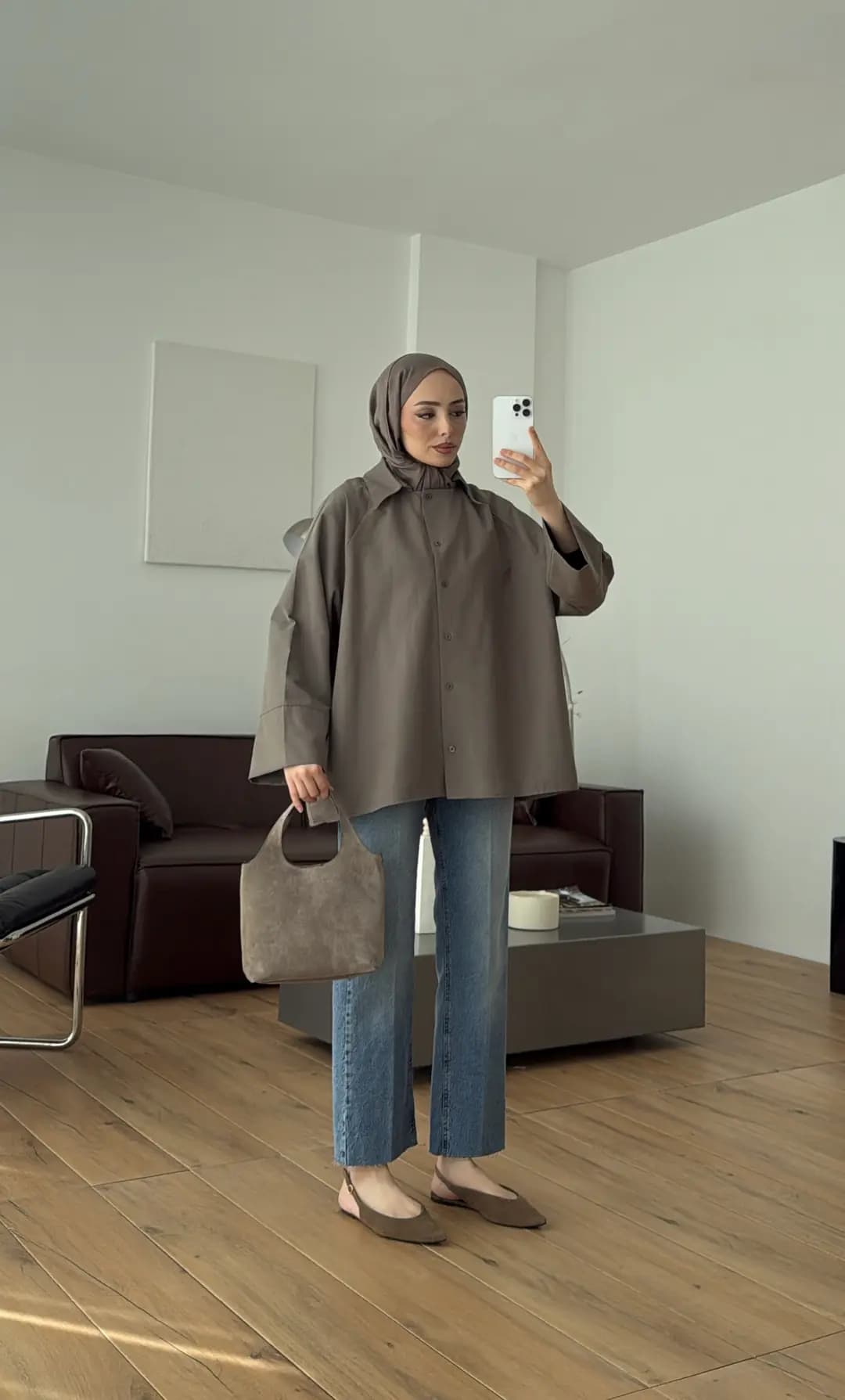 Kalın Manşetli Oversize Gömlek Vizon
