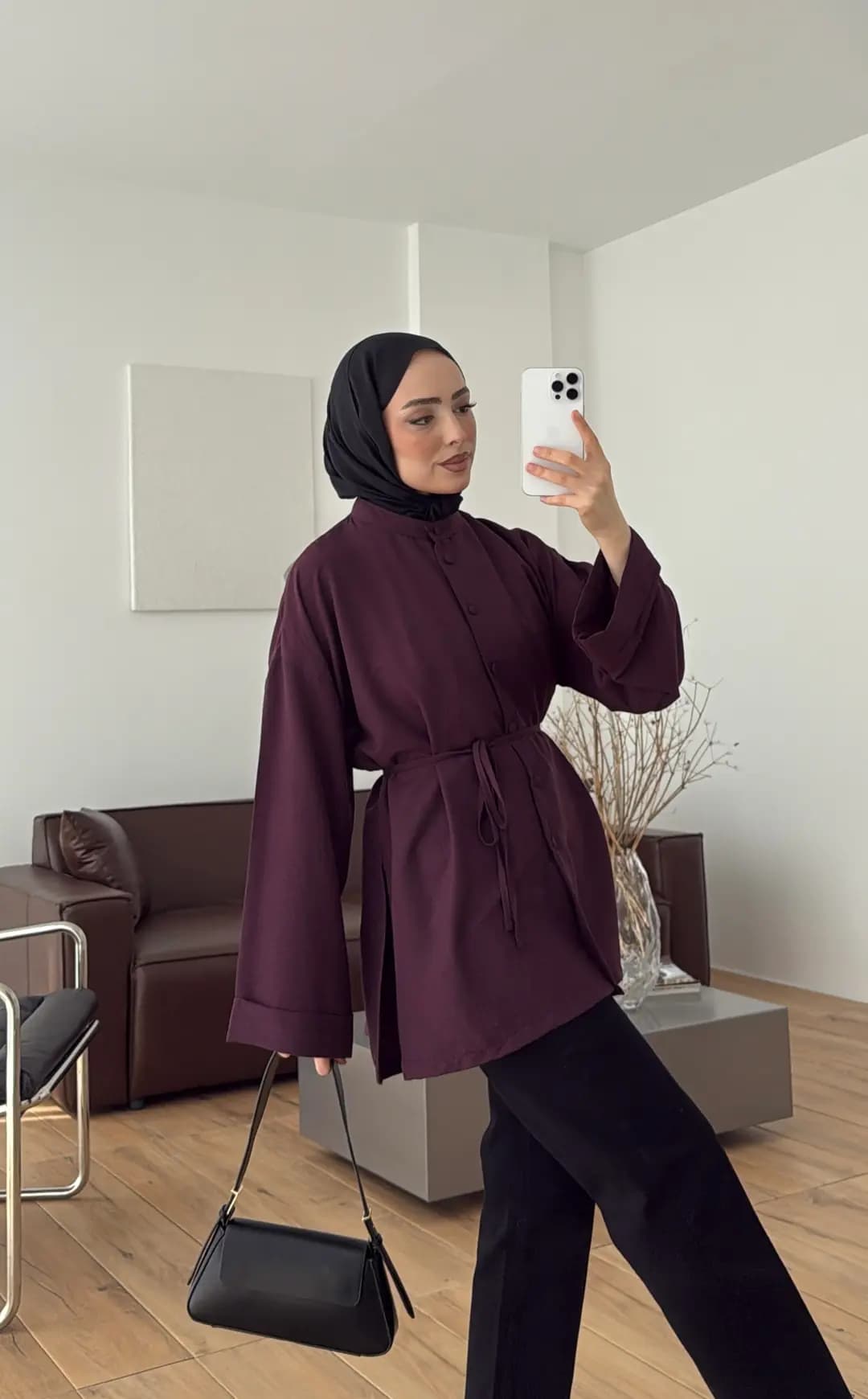 Duble Kol Yırtmaçlı Gömlek Mürdüm