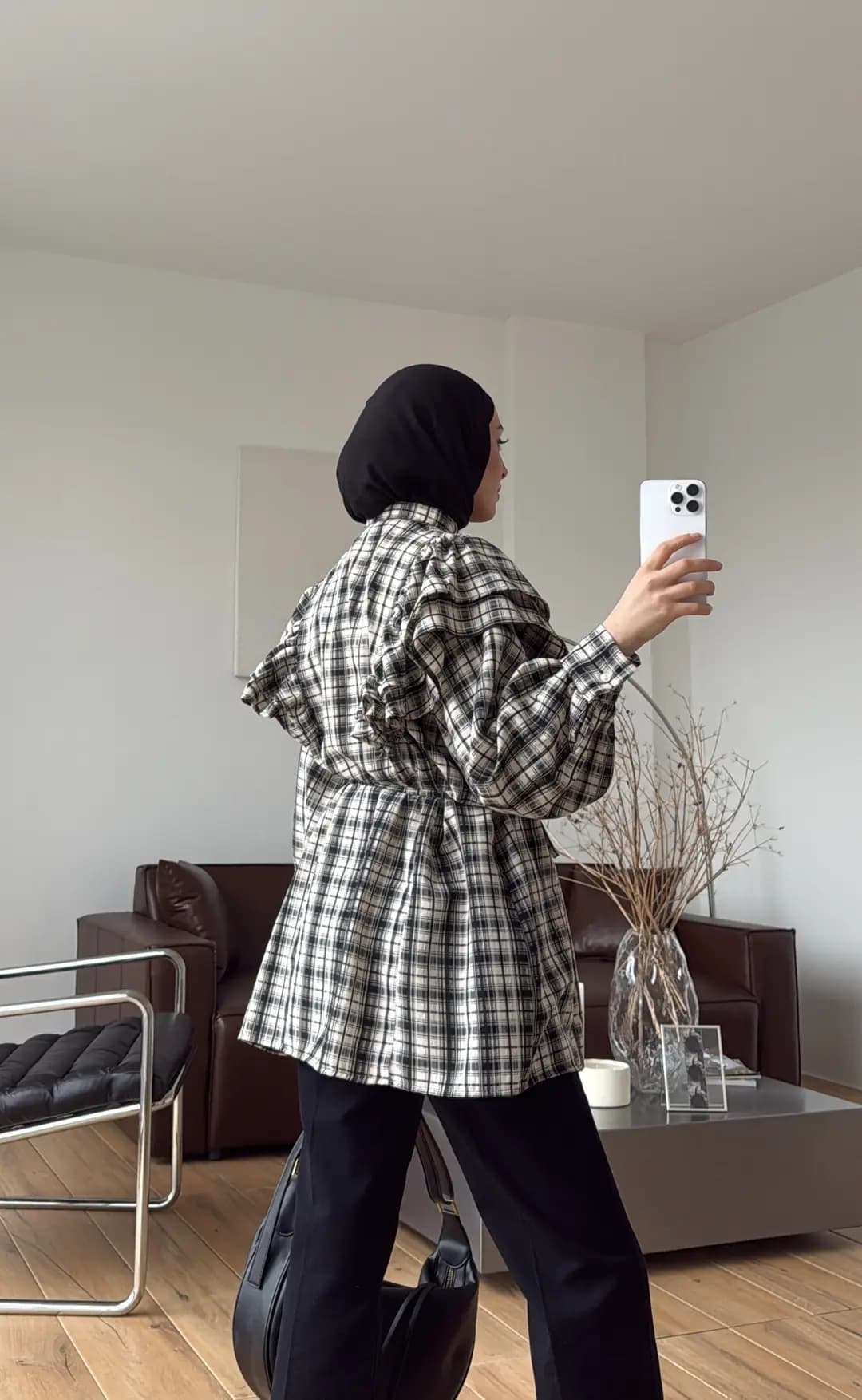 Bağcıklı Ekose Gömlek Bej/Siyah