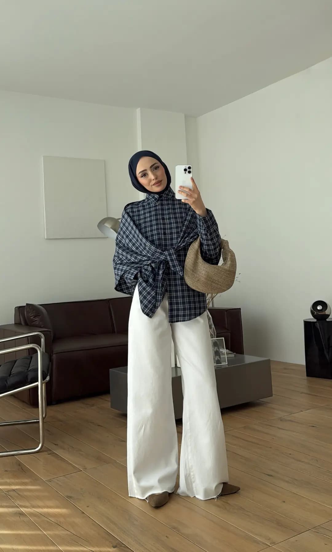 Şal Detaylı Gömlek Lacivert/Beyaz